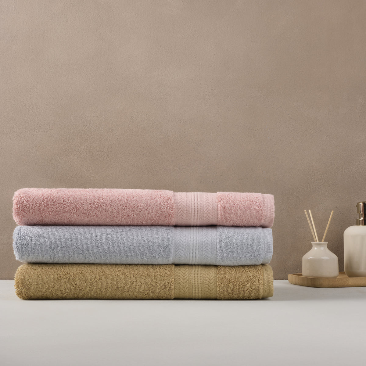 Bamboo Cotton | Bath Towel(Pack of 3) | 600 GSM | Blue & Pink