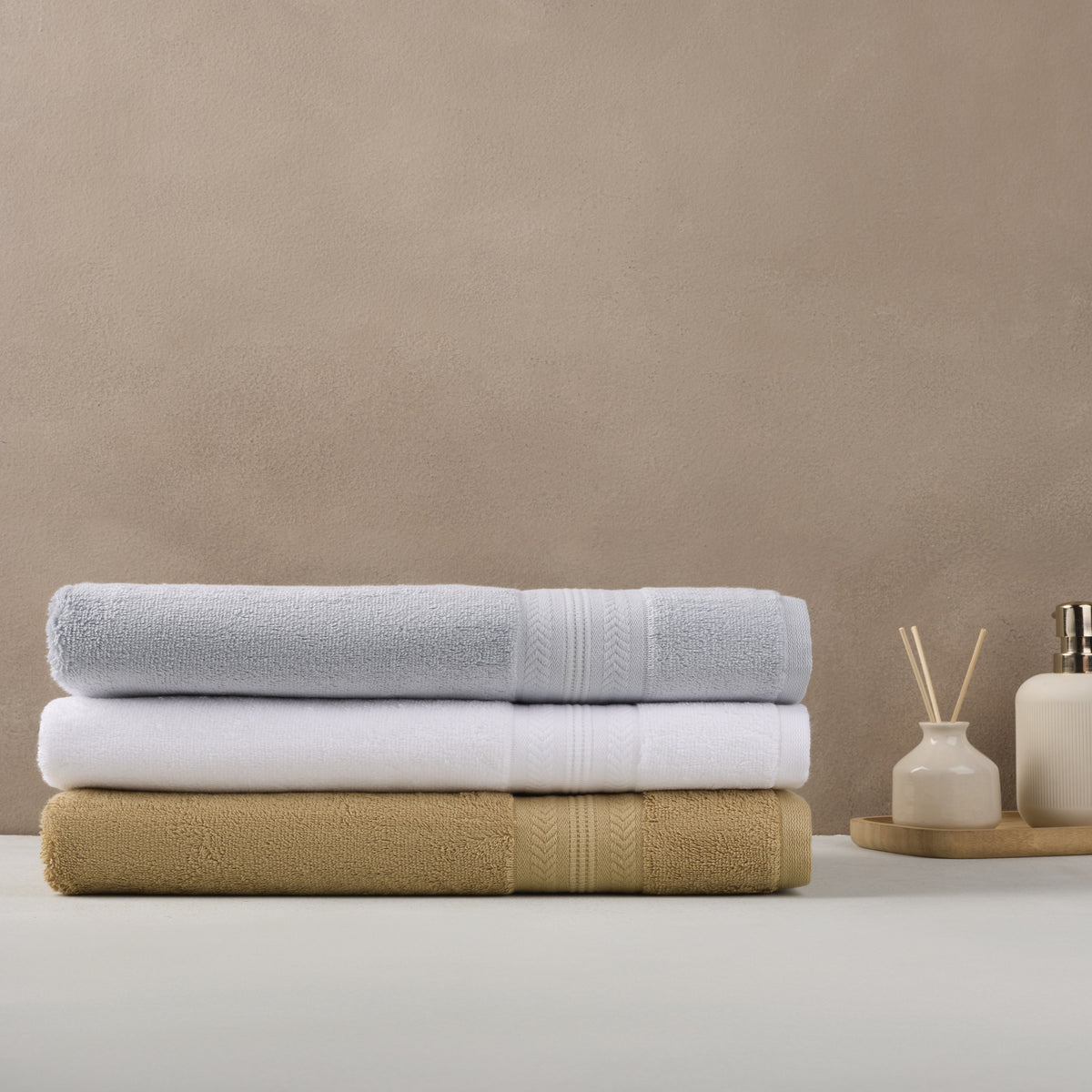 Bamboo Cotton | Bath Towel(Pack of 3) | 600 GSM | White & Beige