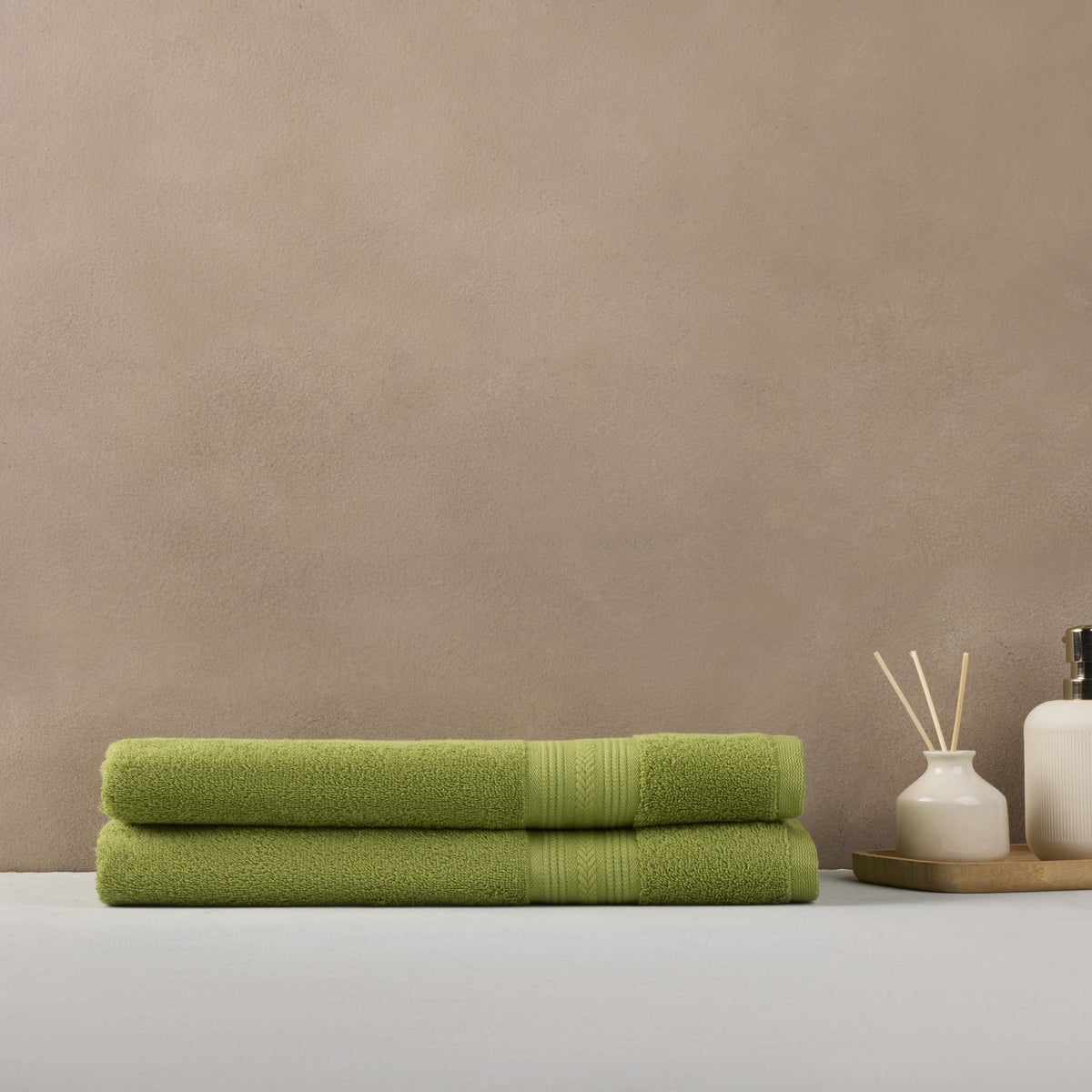 Cotton Basic | Bath Towel(Pack of2) | 500 GSM | Olive Green
