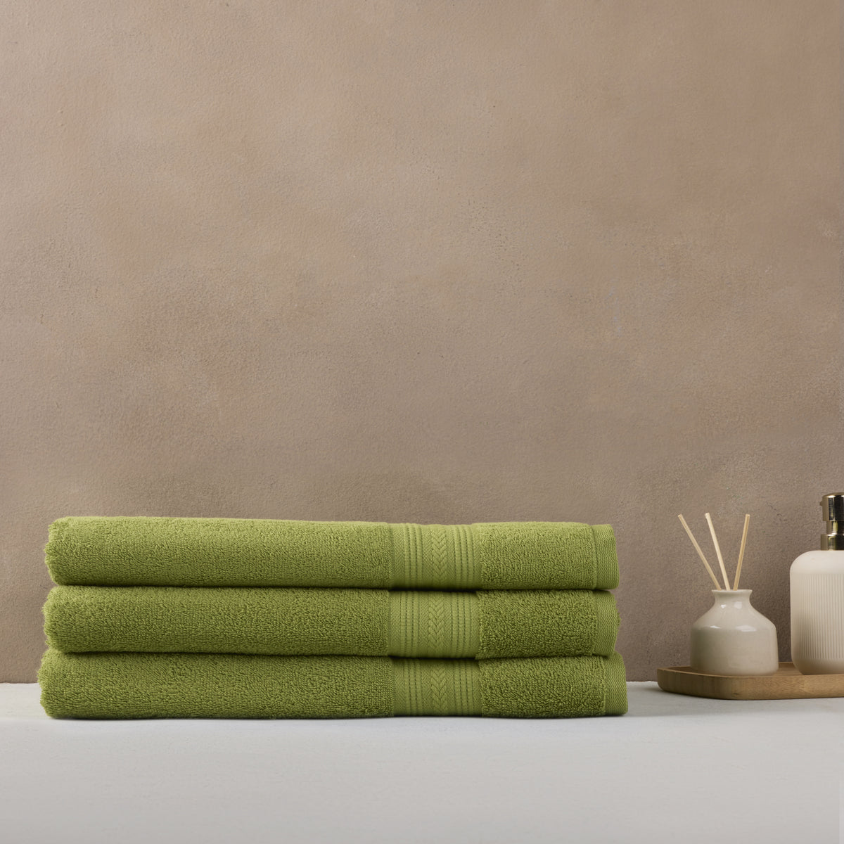 Cotton Basic | Bath Towel(Pack of3) | 500 GSM | Olive Green