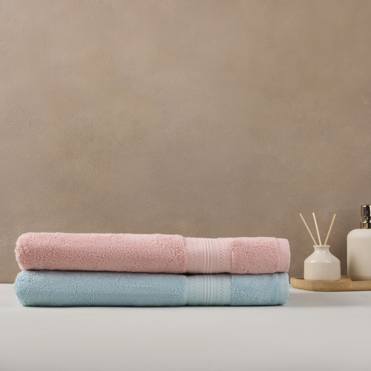 Bamboo Cotton | Bath Towel(Pack of 2) | 600 GSM | Blue & Pink