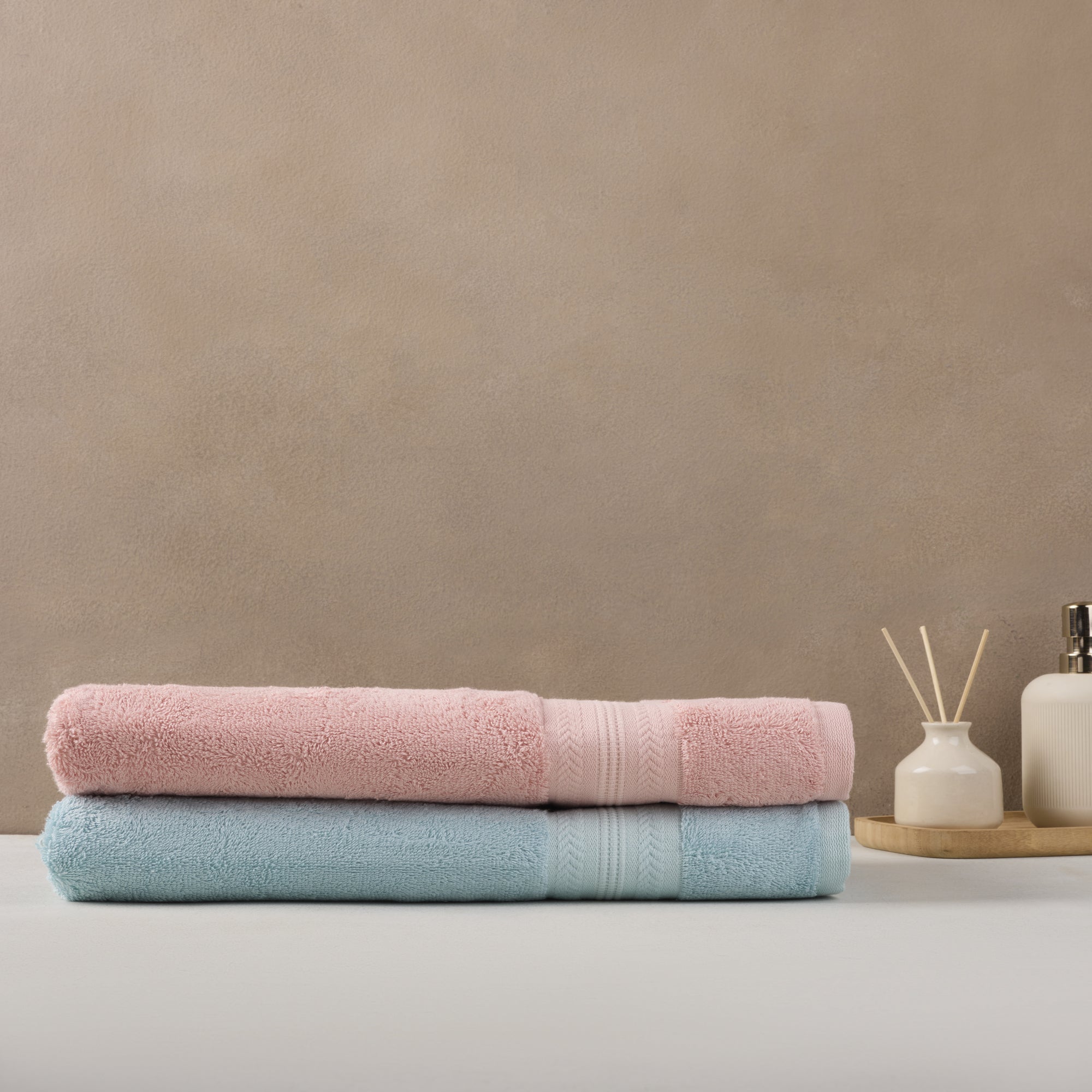 Bamboo Cotton | Bath Towel(Pack of 2) | 600 GSM | Blue & Pink