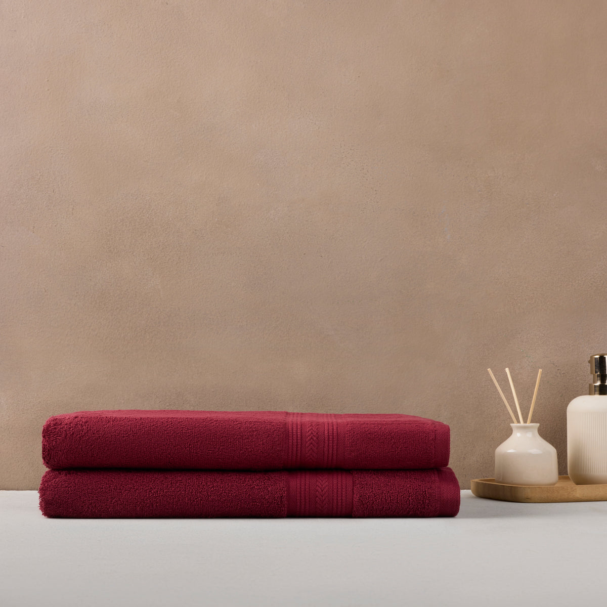Cotton Basic | Bath Towel(Pack of 2) | 500 GSM | Red
