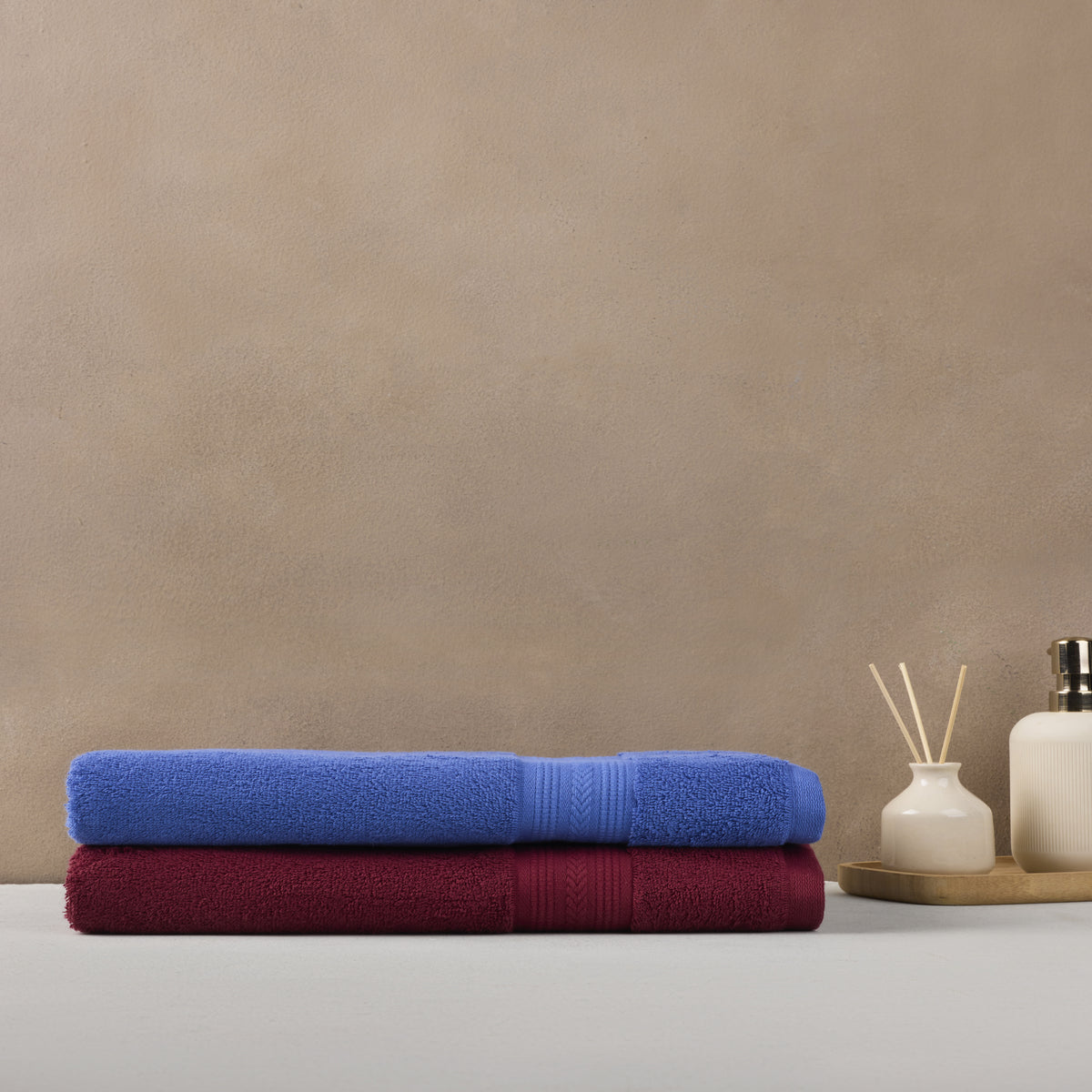 Cotton Basic | Bath Towel(Pack of2) | 500 GSM | Red & Blue