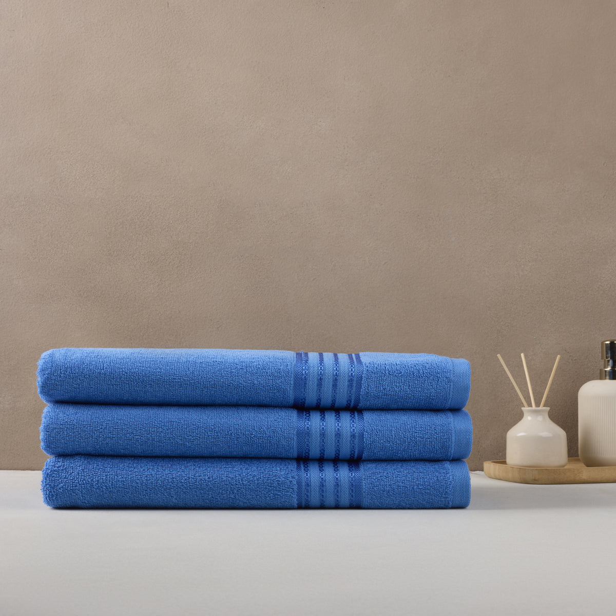 Classic Cotton|Bath Towel (Pack of 3) |380 GSM | Blue