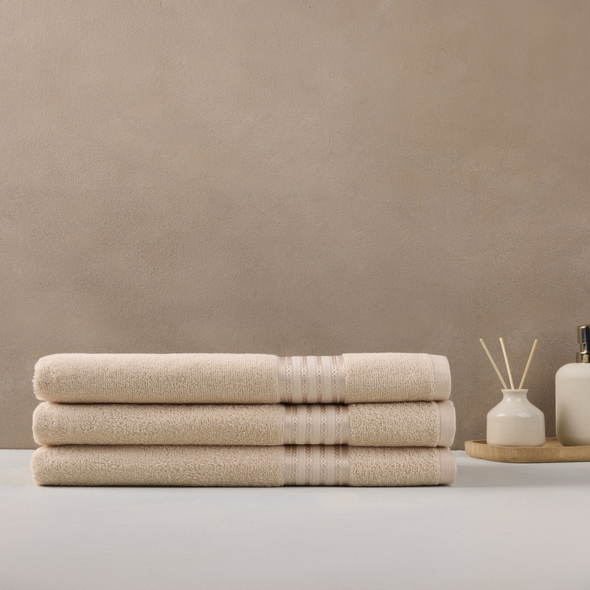 Classic Cotton|Bath Towel (Pack of 3) |380 GSM | Desert Sand