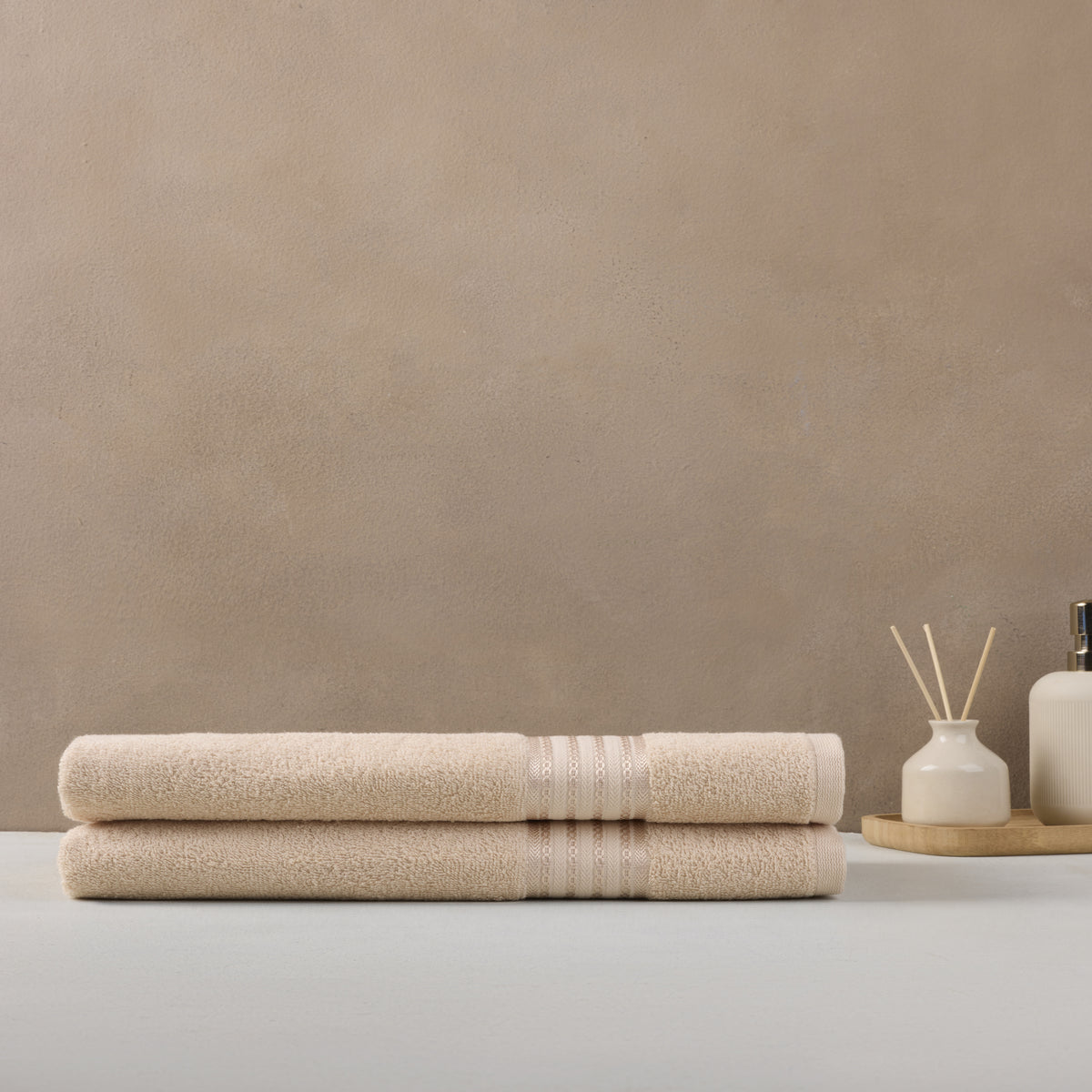 Classic Cotton|Bath Towel (Pack of 2) |380 GSM | Desert Sand