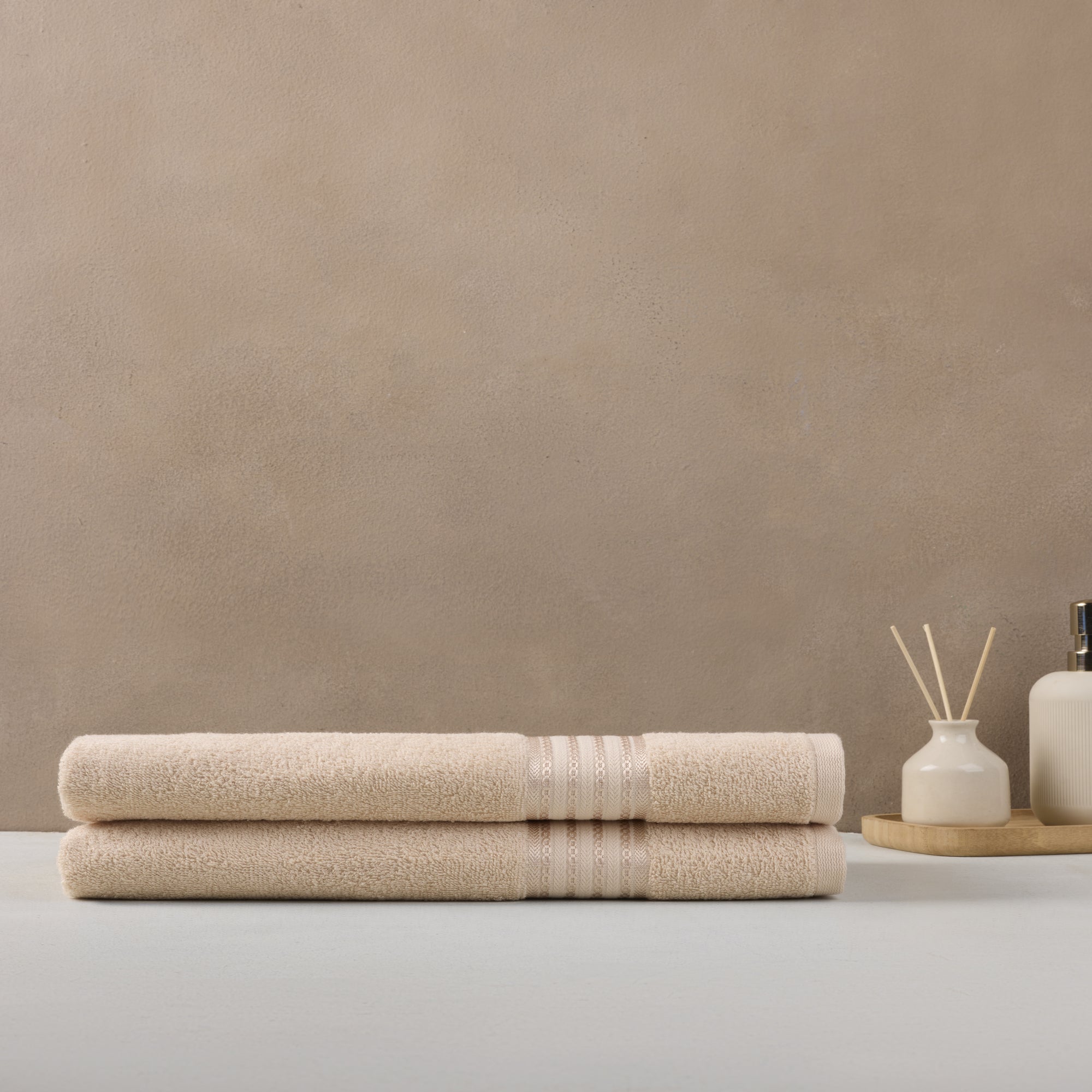 Classic Cotton|Bath Towel (Pack of 2) |380 GSM | Desert Sand