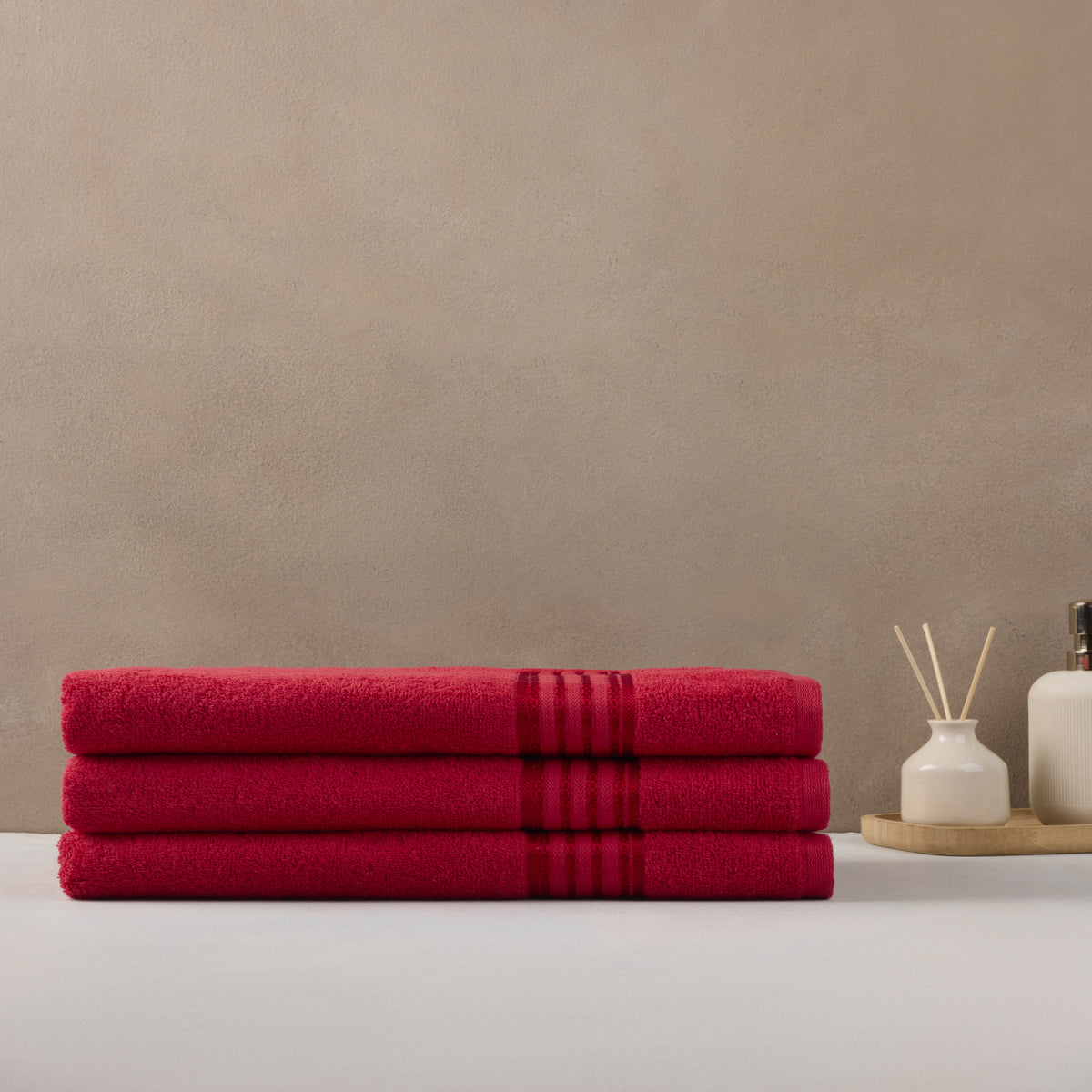 Classic Cotton|Bath Towel (Pack of 3) |380 GSM | Red