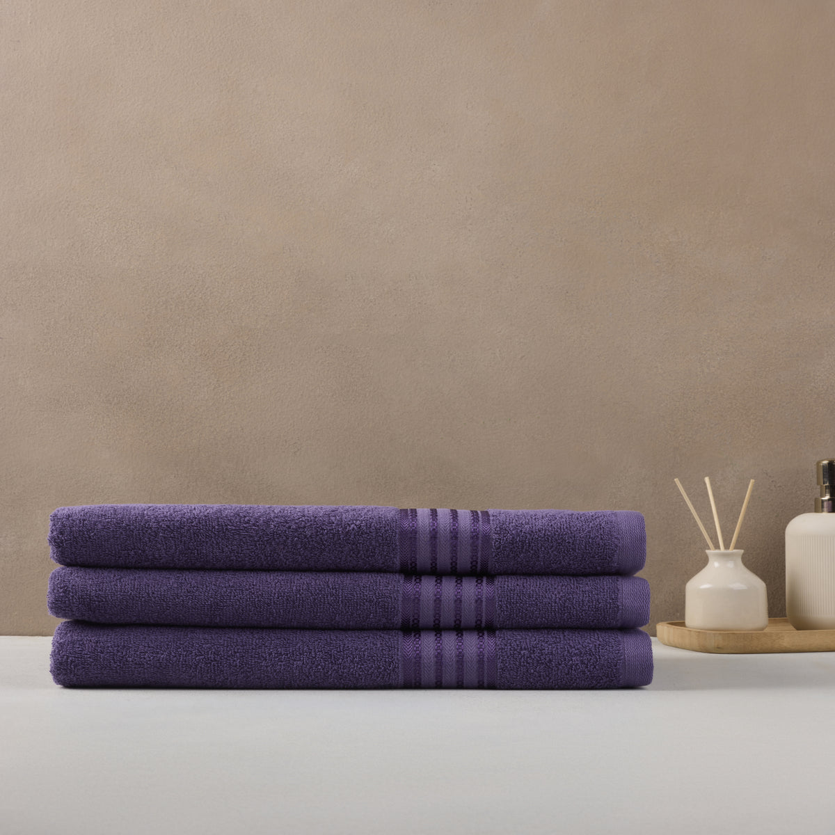 Classic Cotton|Bath Towel (Pack of 3) |380 GSM | Purple