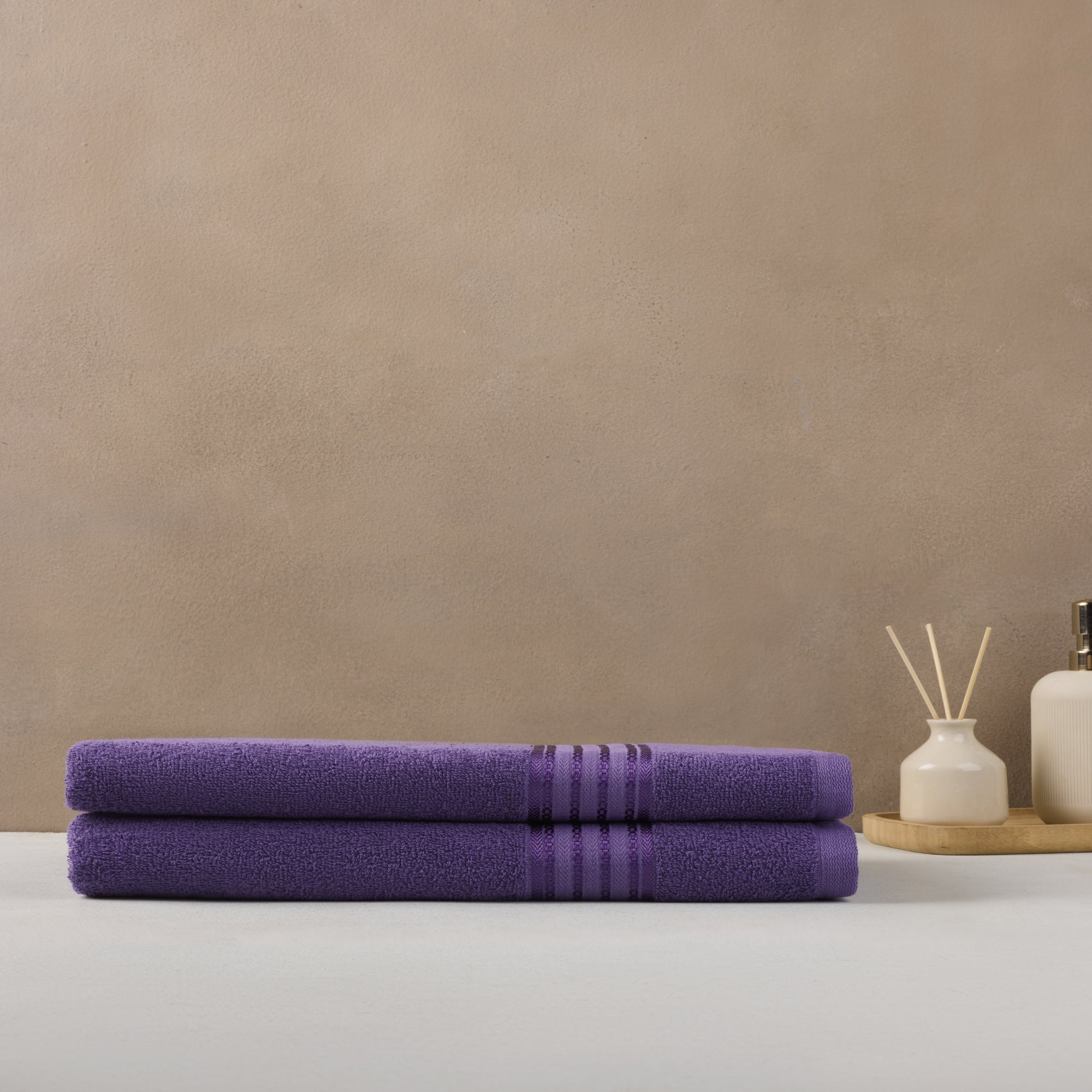 Classic Cotton|Bath Towel (Pack of 2) |380 GSM | Purple
