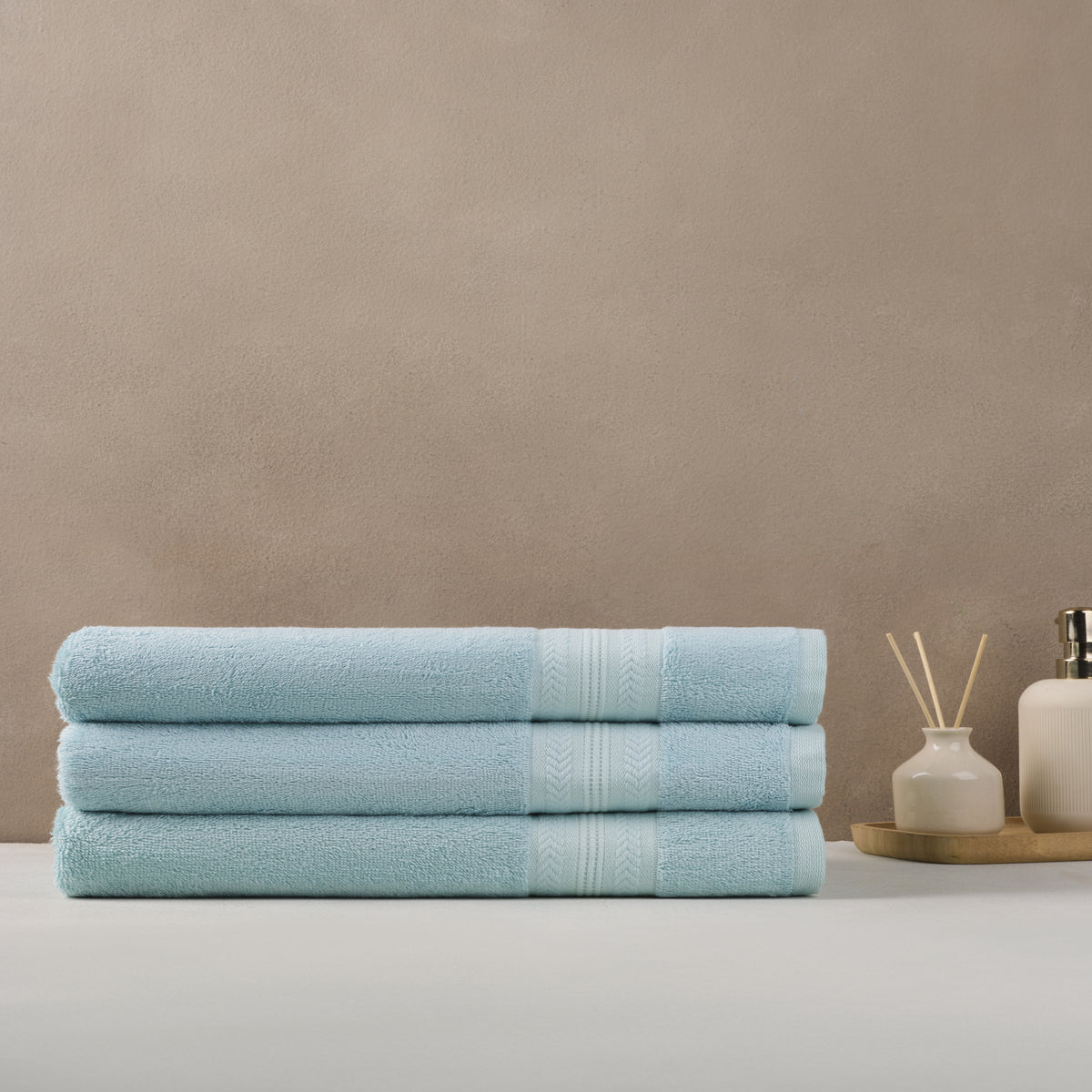 Bamboo Cotton | Bath Towel(Pack of 3) | 600 GSM | Aqua Blue