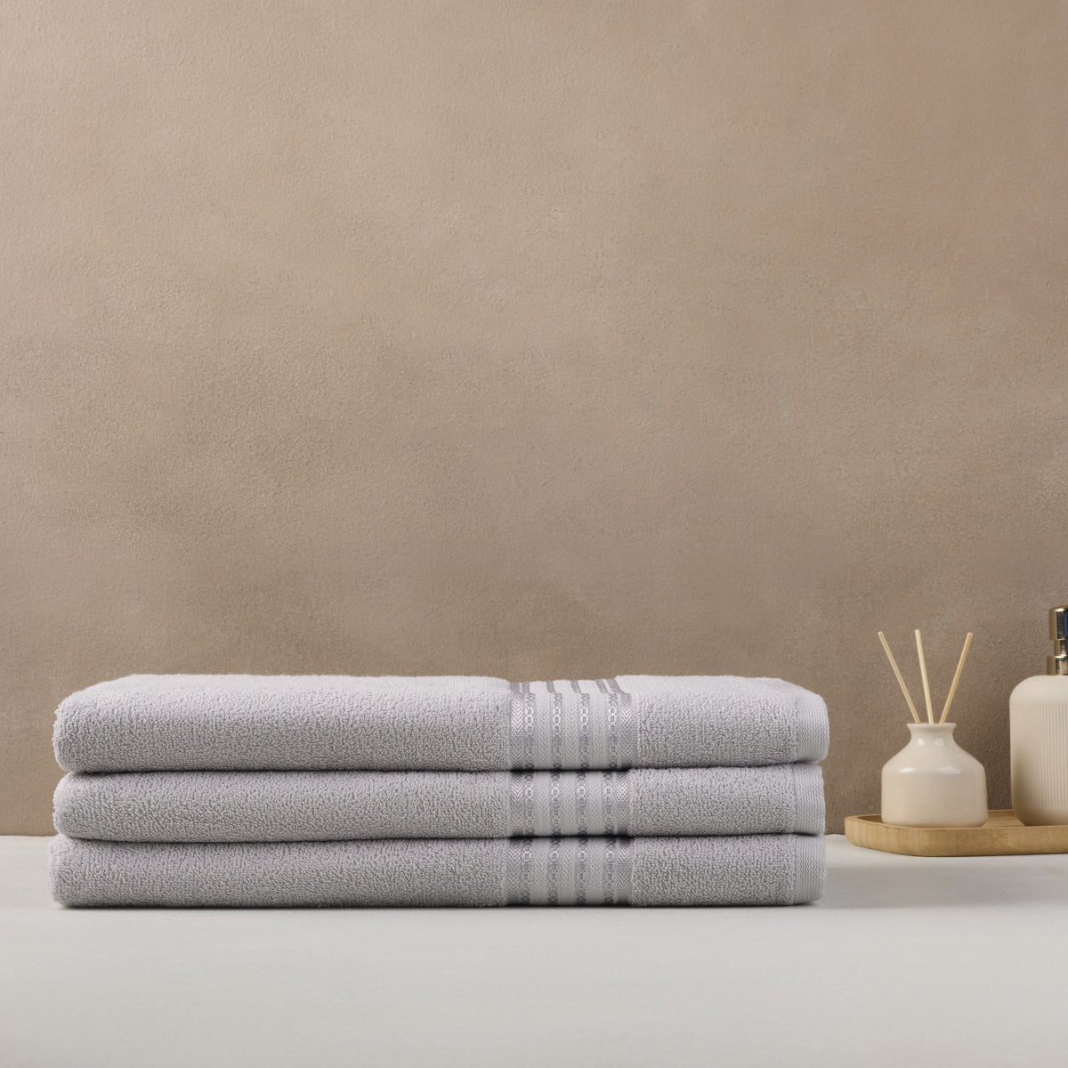 Classic Cotton|Bath Towel (Pack of 3) |380 GSM | Grey