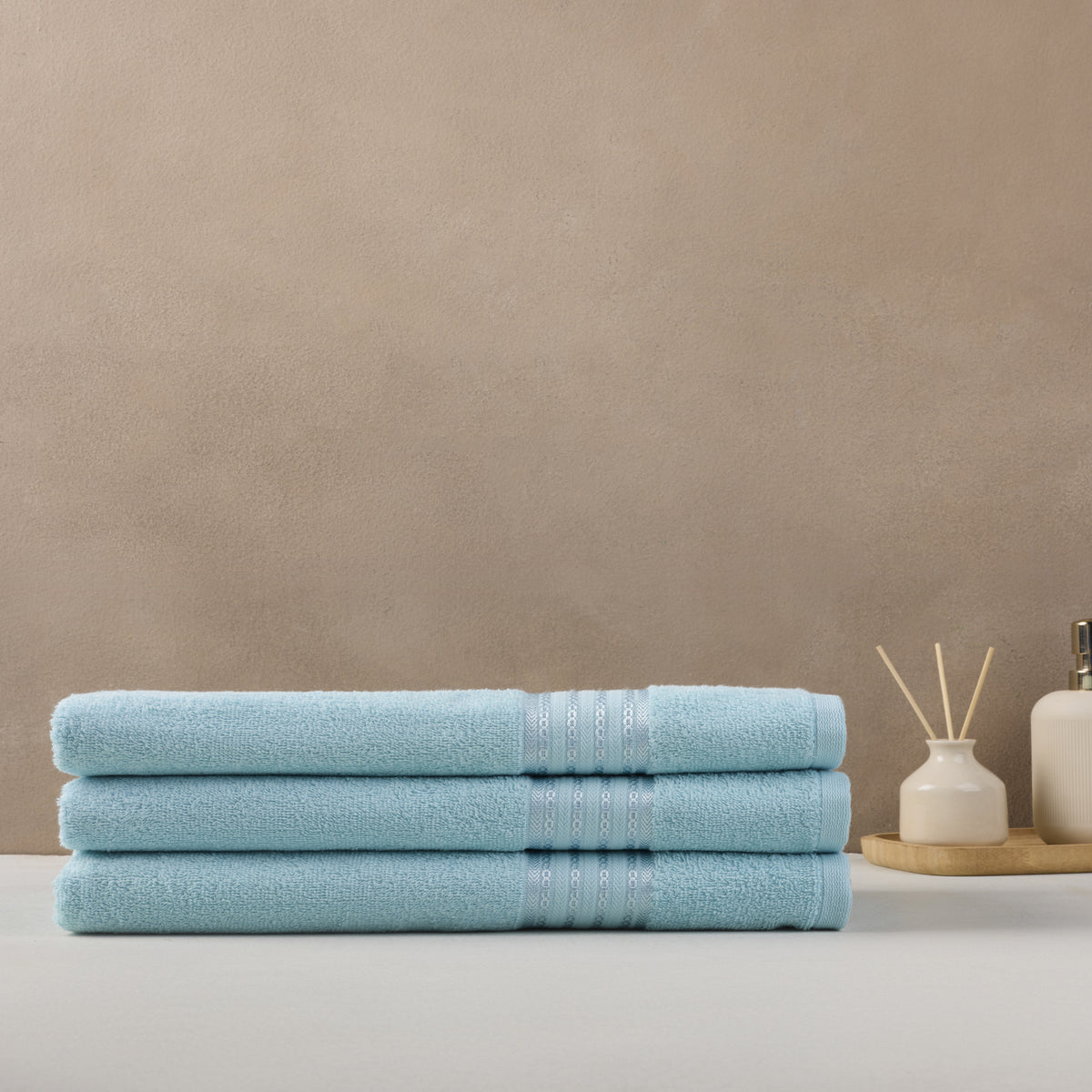 Classic Cotton|Bath Towel (Pack of 3) |380 GSM | Aqua Blue