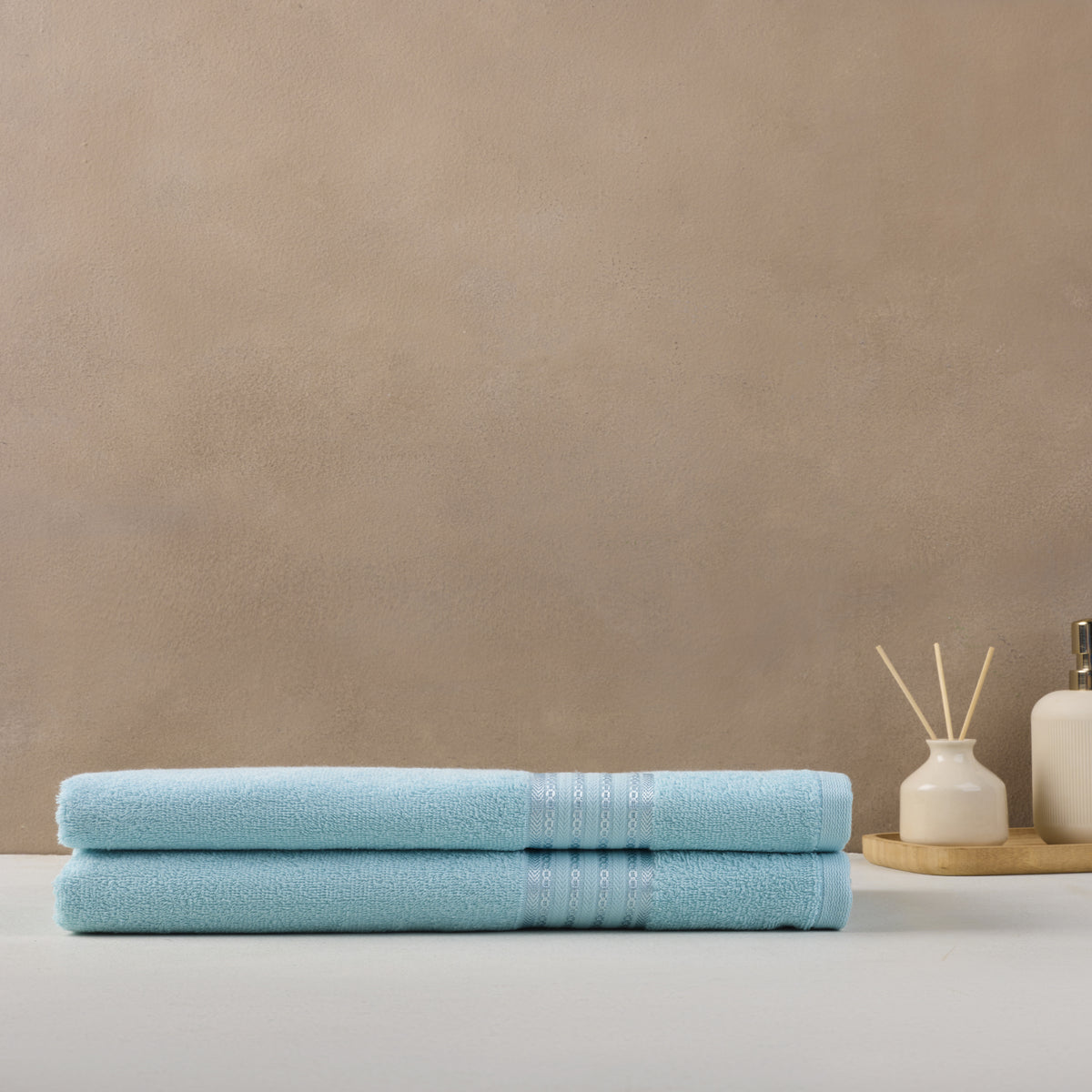Classic Cotton|Bath Towel (Pack of 2) |380 GSM | Aqua Blue