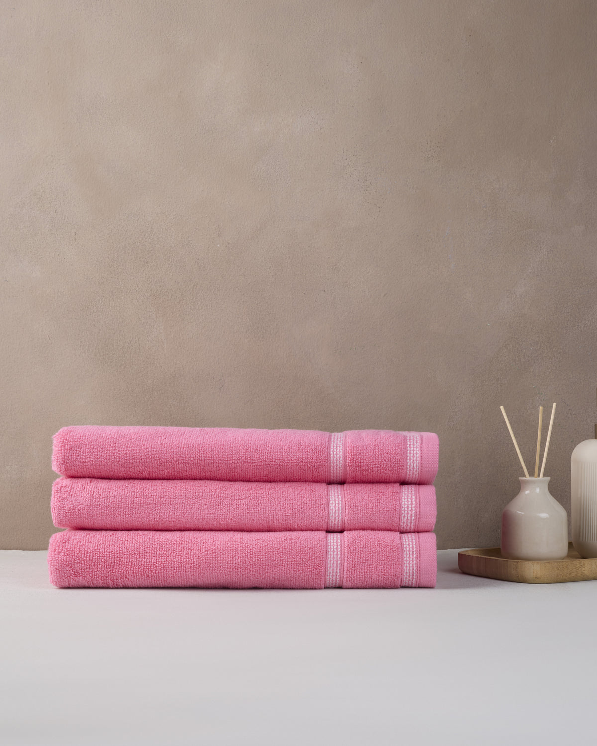 Zero Twist Cotton | Bath Towel (Pack of 3)| 500 GSM | Pink