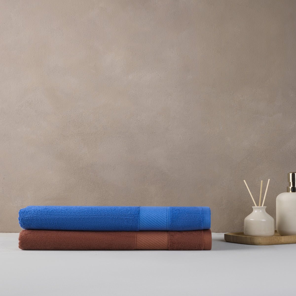 Bamboo Cotton | Bath Towel(Pack of 2) | 400 GSM | Nautical Blue & Brown