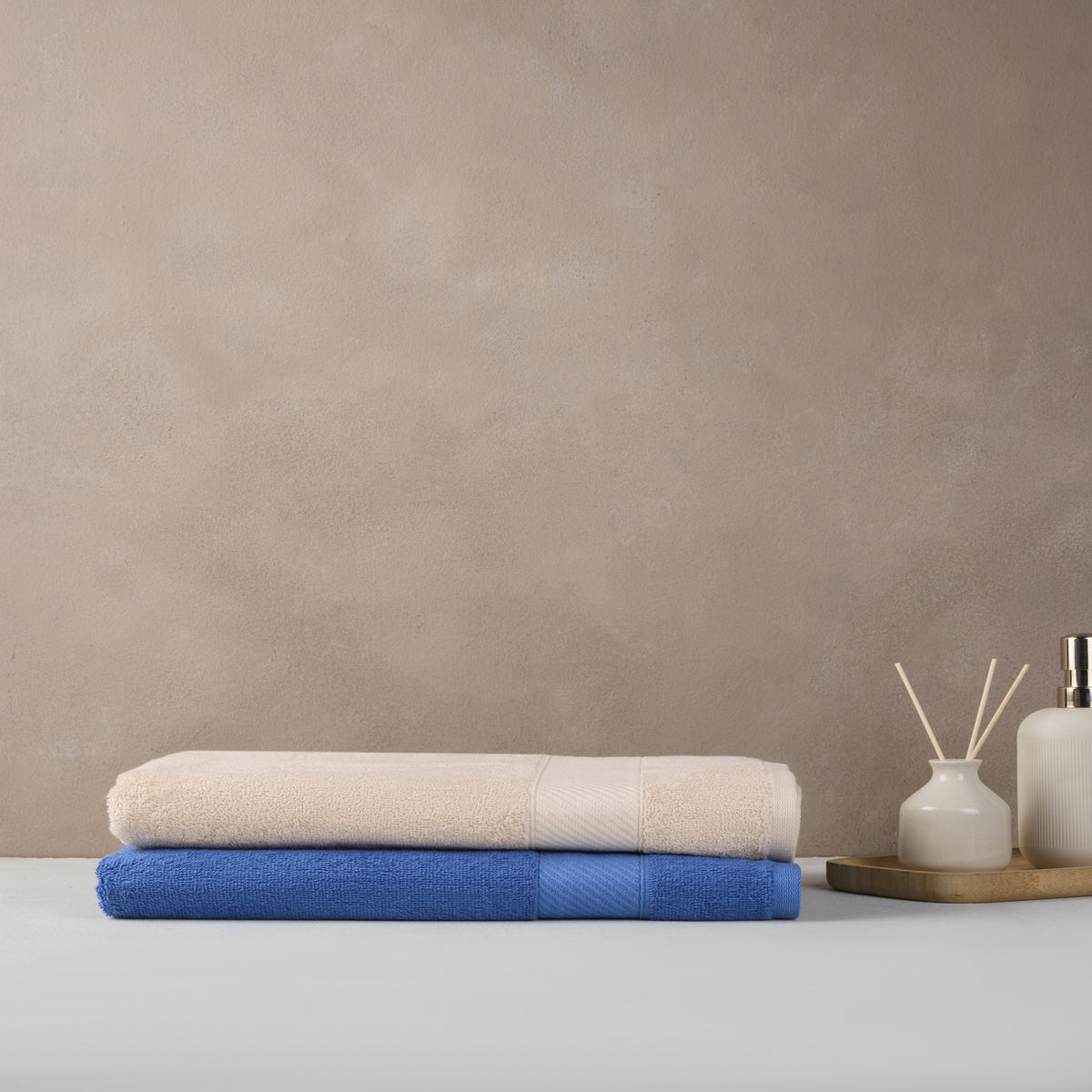 Bamboo Cotton | Bath Towel(Pack of 2) | 400 GSM | Nautical Blue & Desert Stone