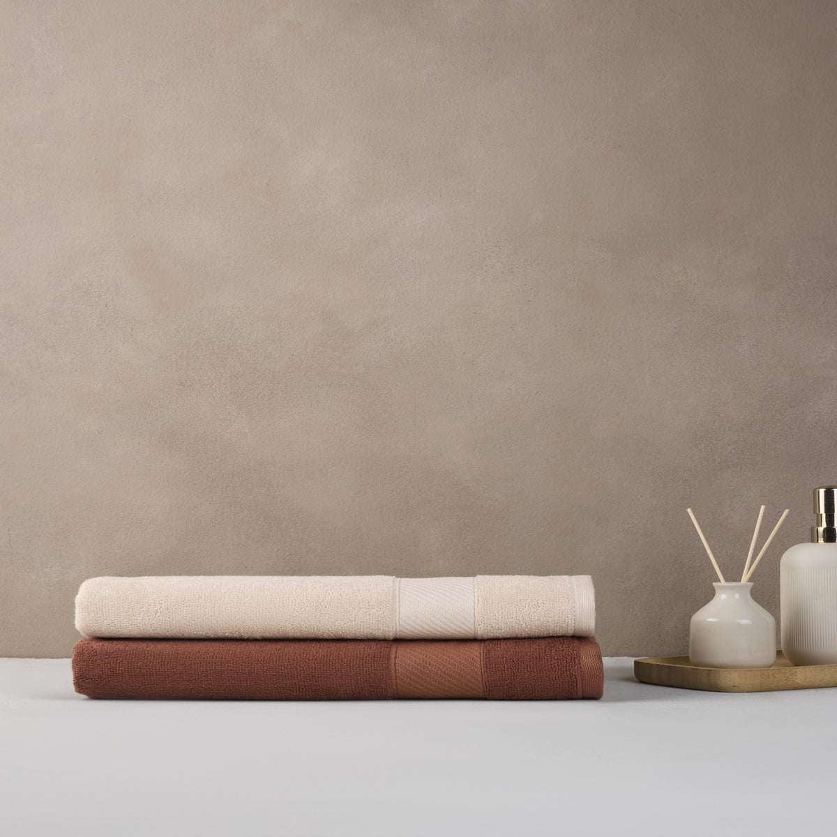 Bamboo Cotton | Bath Towel(Pack of 2) | 400 GSM | Brown & Beige