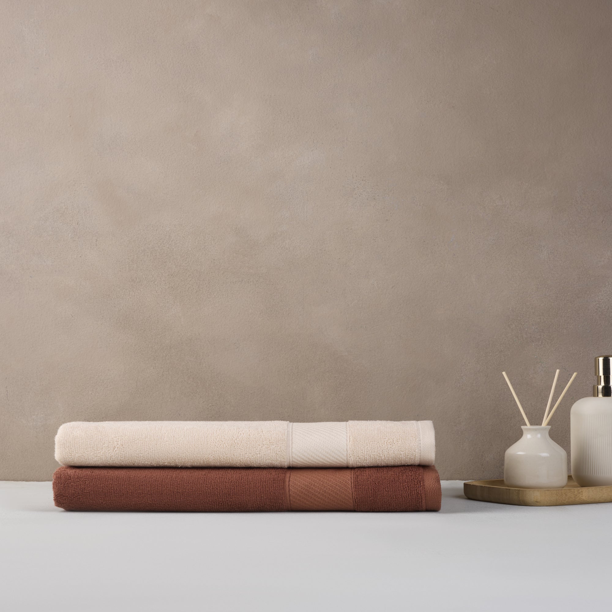 Bamboo Cotton | Bath Towel(Pack of 2) | 400 GSM | Brown & Beige