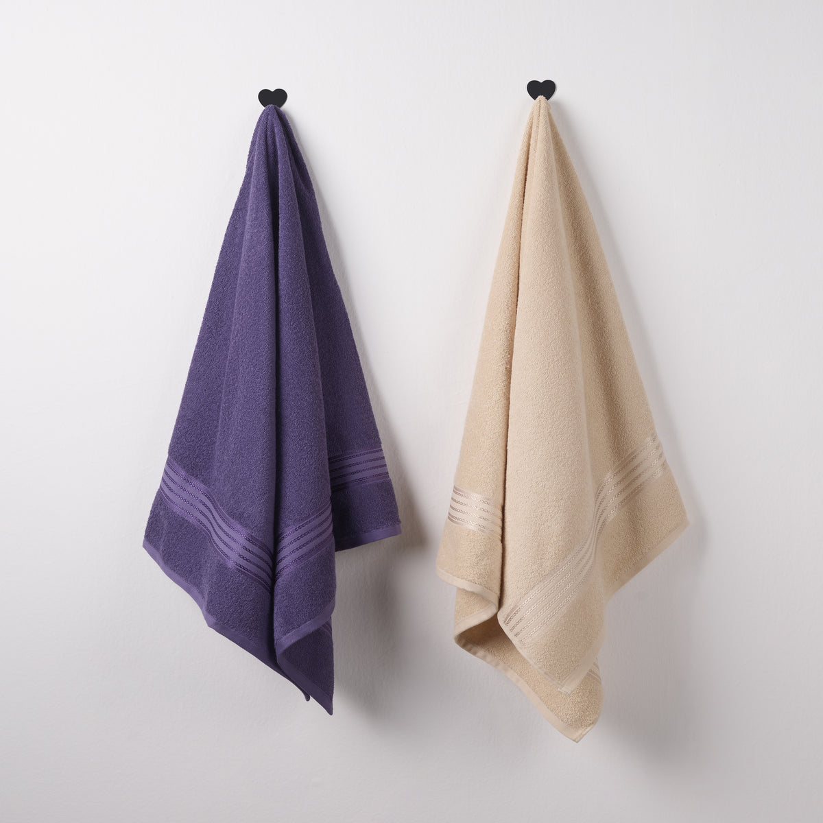 Classic Cotton|Bath Towel (Pack of 2) |380 GSM | Purple & Beige