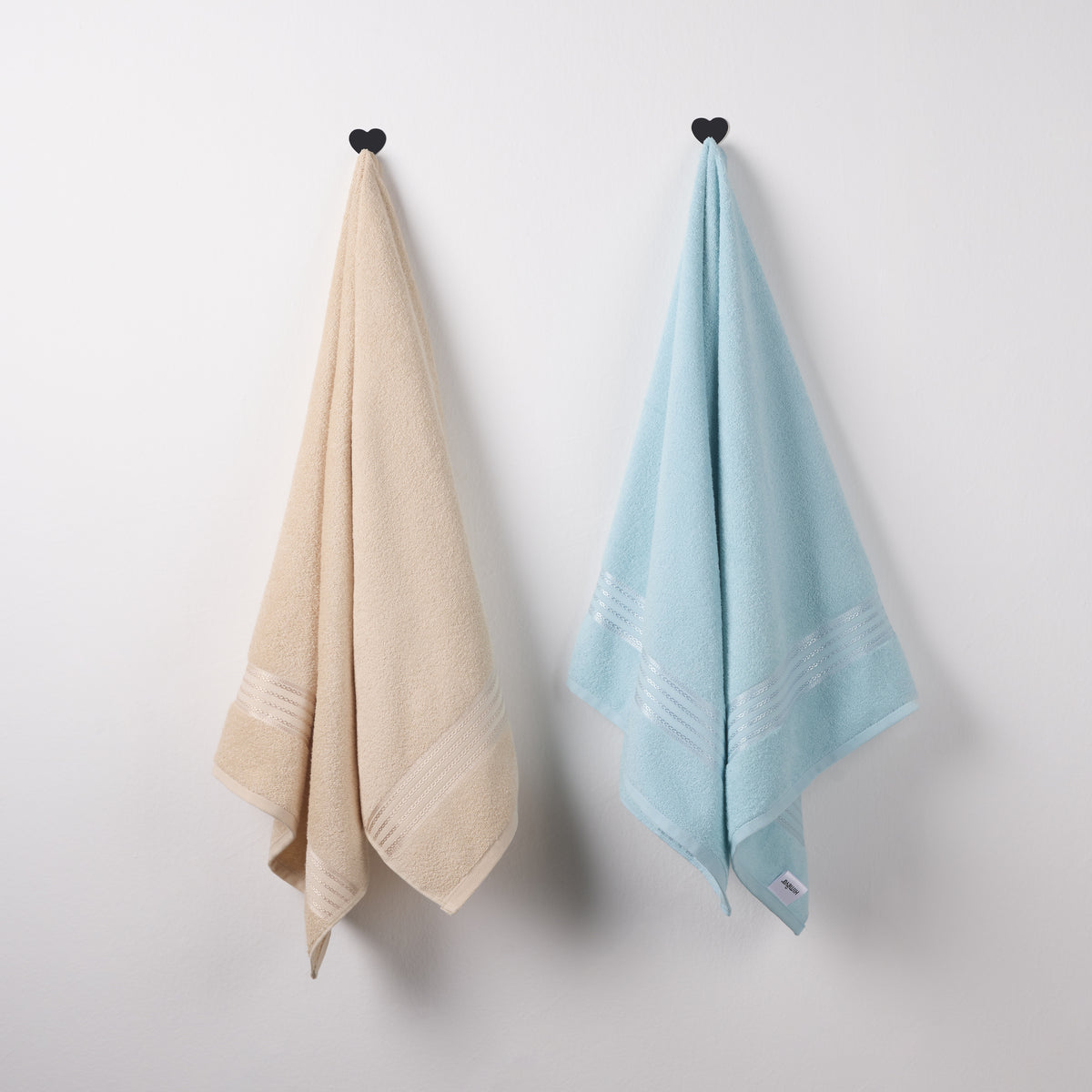 Classic Cotton|Bath Towel (Pack of 2) |380 GSM | Blue & Desert Sand