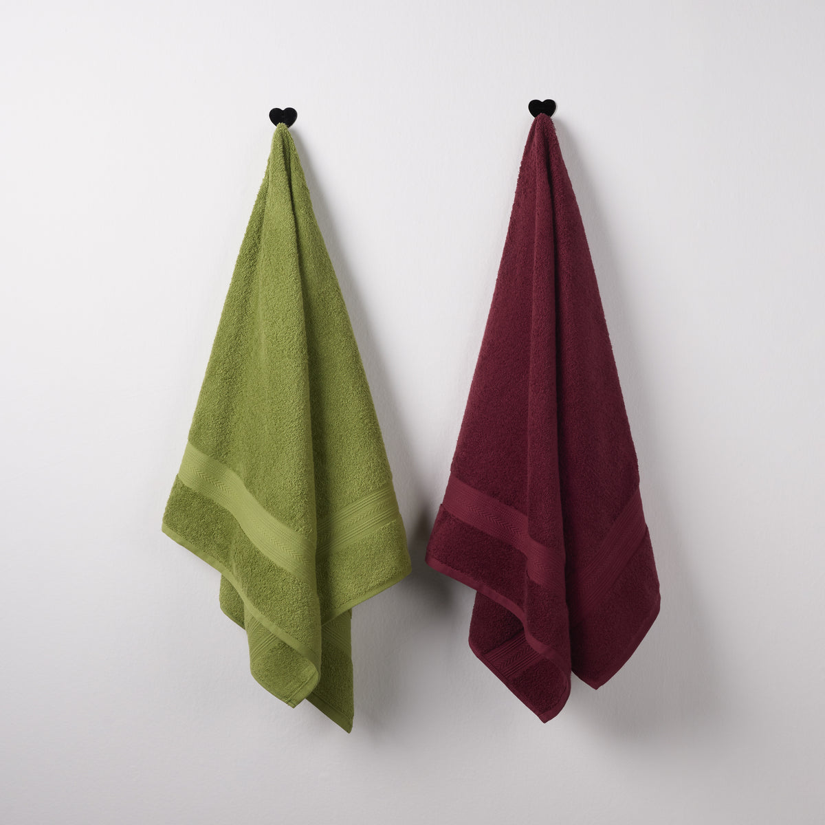 Cotton Basic | Bath Towel(Pack of2) | 500 GSM | Olive Green & Red