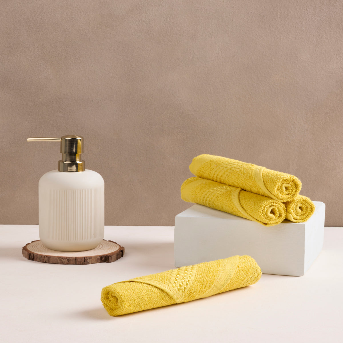 Comfort Collection | FaceTowel( Pack of 4)  320 GSM| Amber Yellow