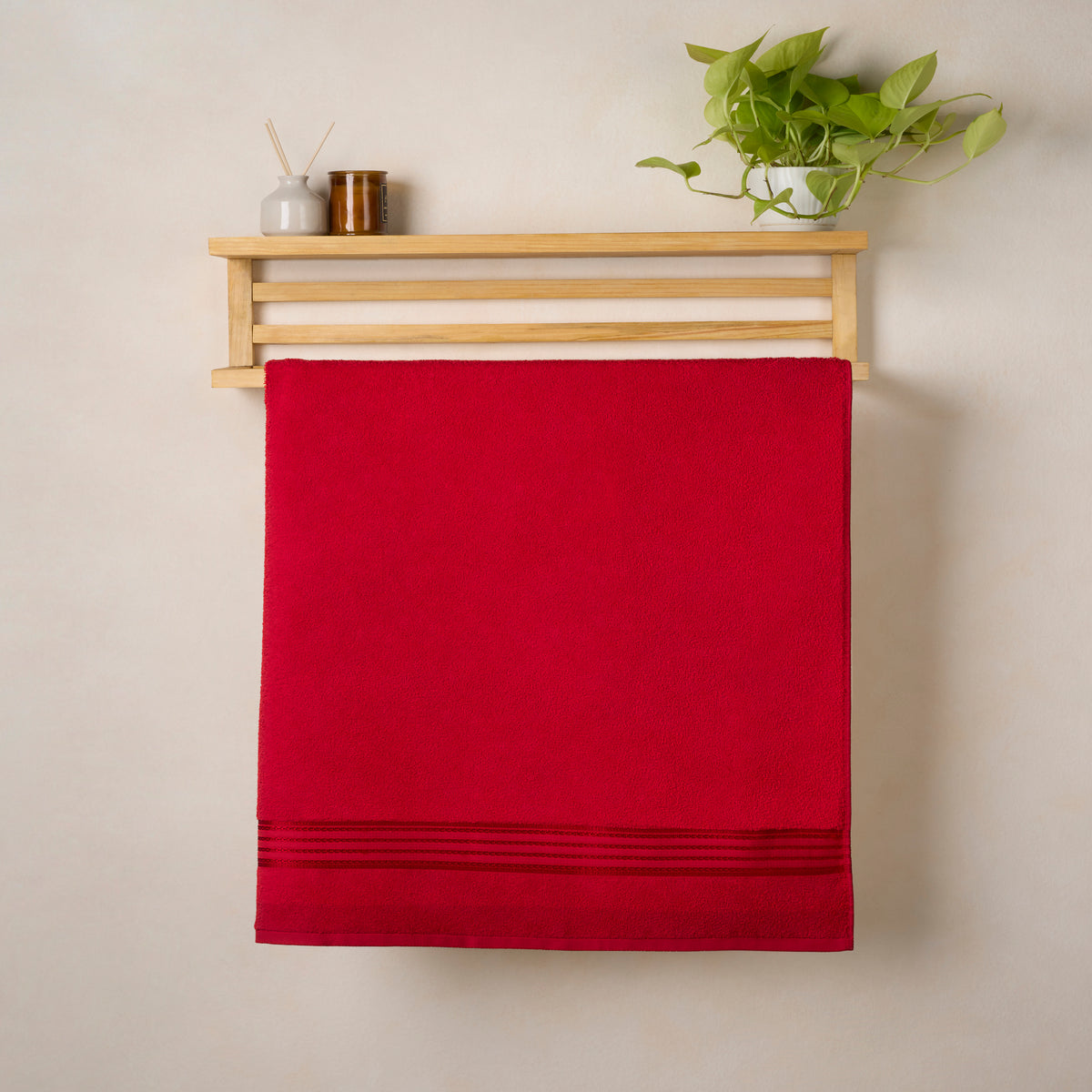 Classic Cotton|Bath Towel (Pack of 2) |380 GSM | Red