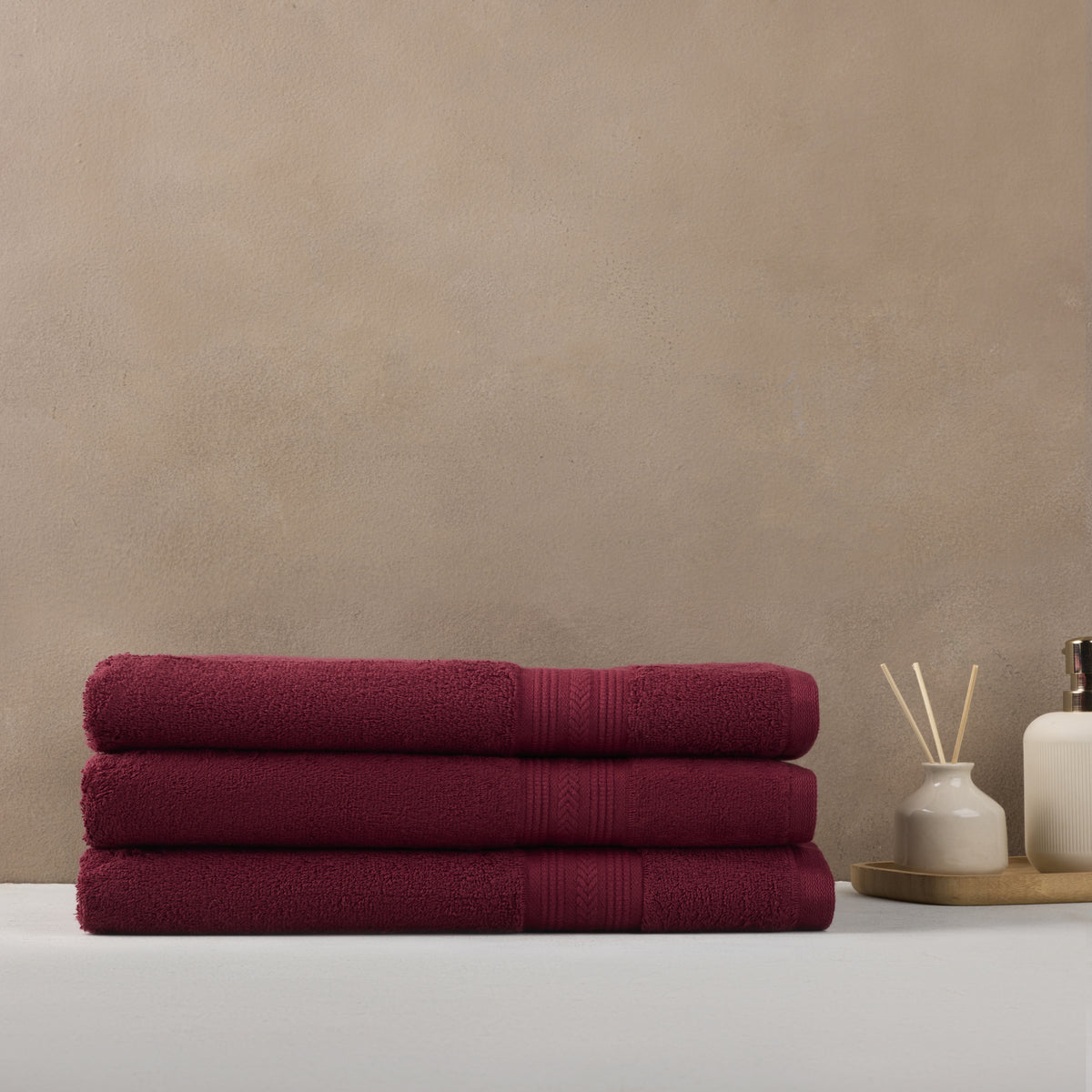 Cotton Basic | Bath Towel(Pack of3) | 500 GSM | Red