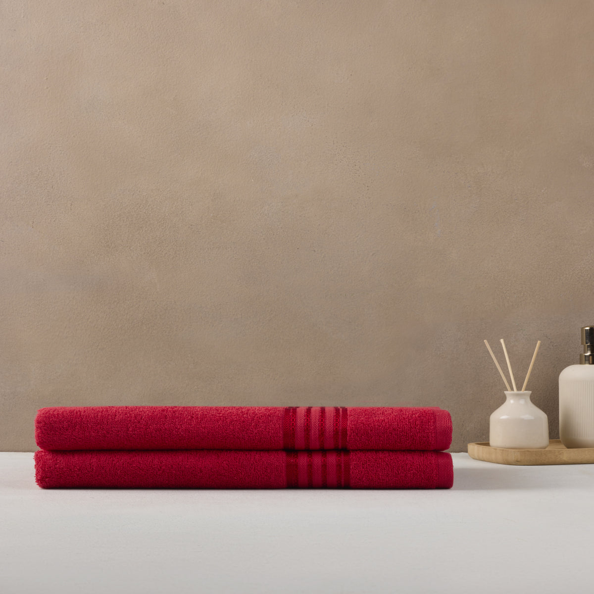 Classic Cotton|Bath Towel (Pack of 2) |380 GSM | Red
