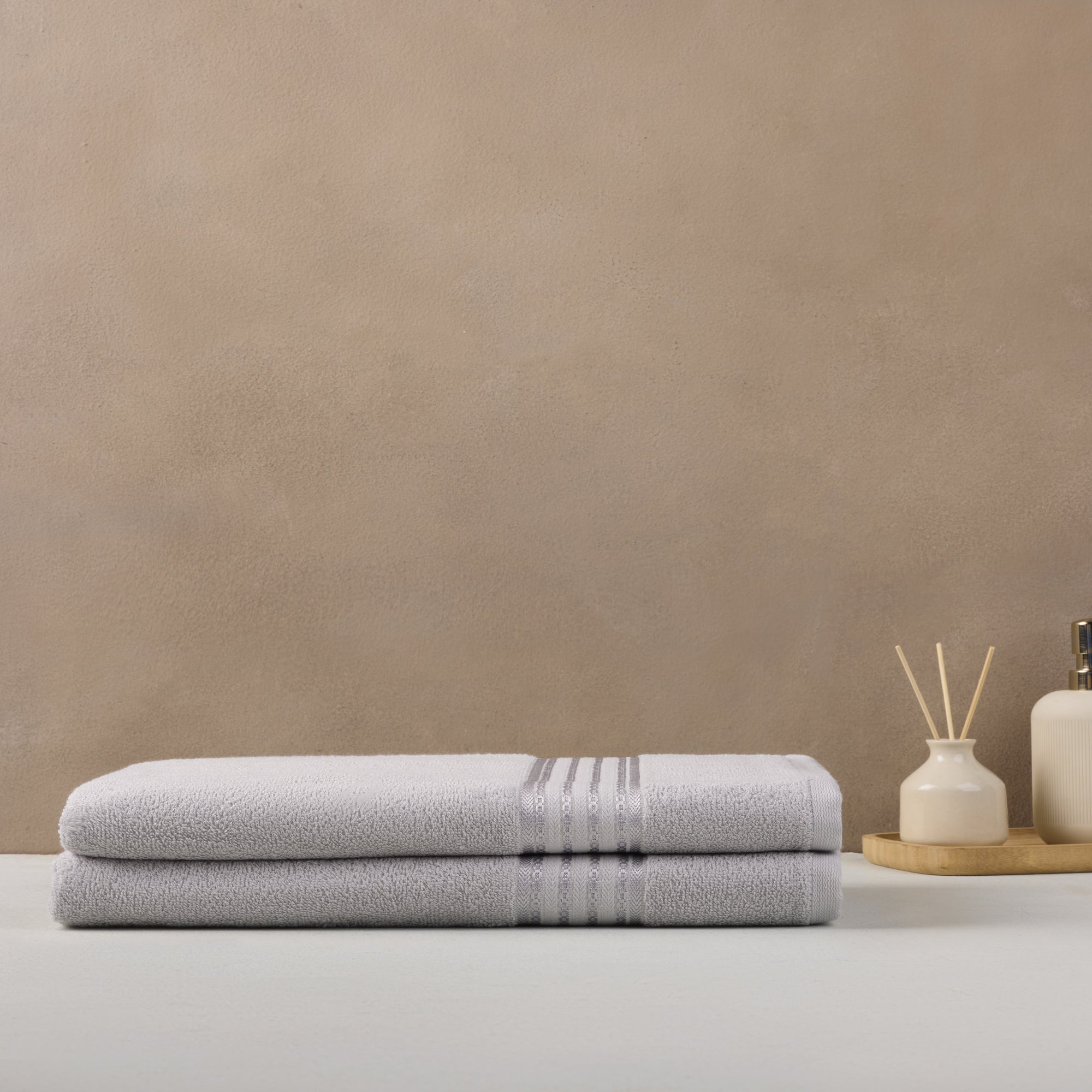 Classic Cotton|Bath Towel (Pack of 2) |380 GSM | Grey