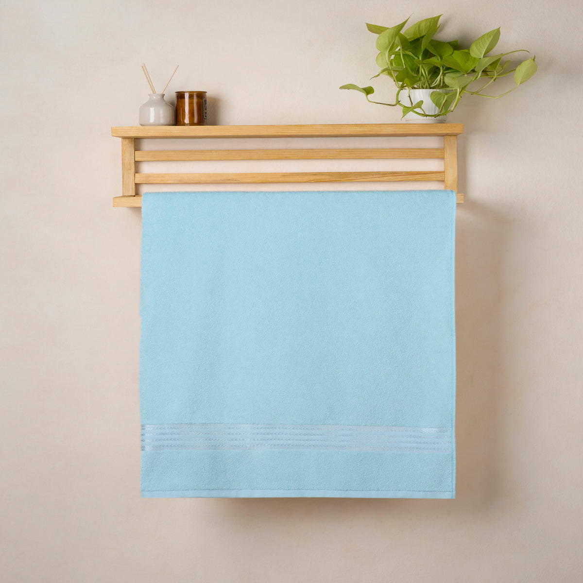 Classic Cotton|Bath Towel (Pack of 2) |380 GSM | Aqua Blue