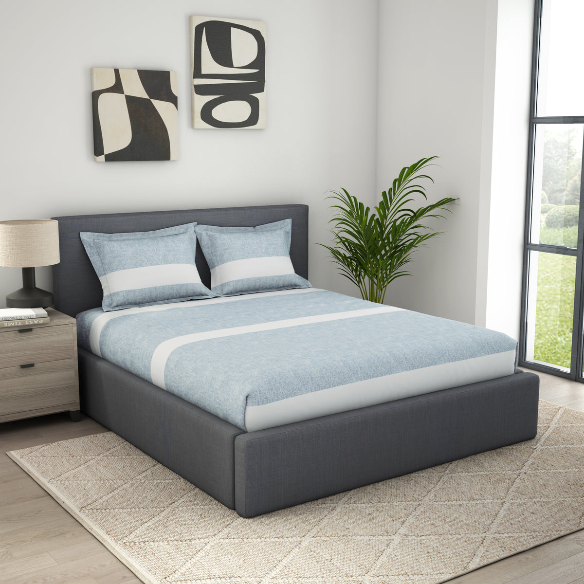 The Exclusive Collection | Printed Double Bedsheet Set | 144 TC Cotton | Skyfade denim