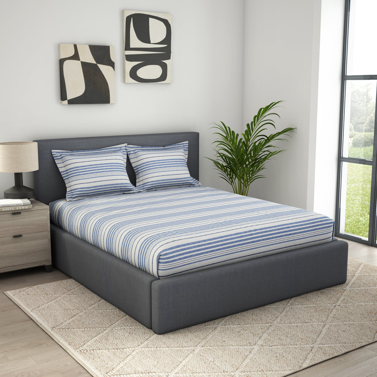 The Exclusive Collection | Printed Double Bedsheet Set | 144 TC Cotton | Nautical stripe
