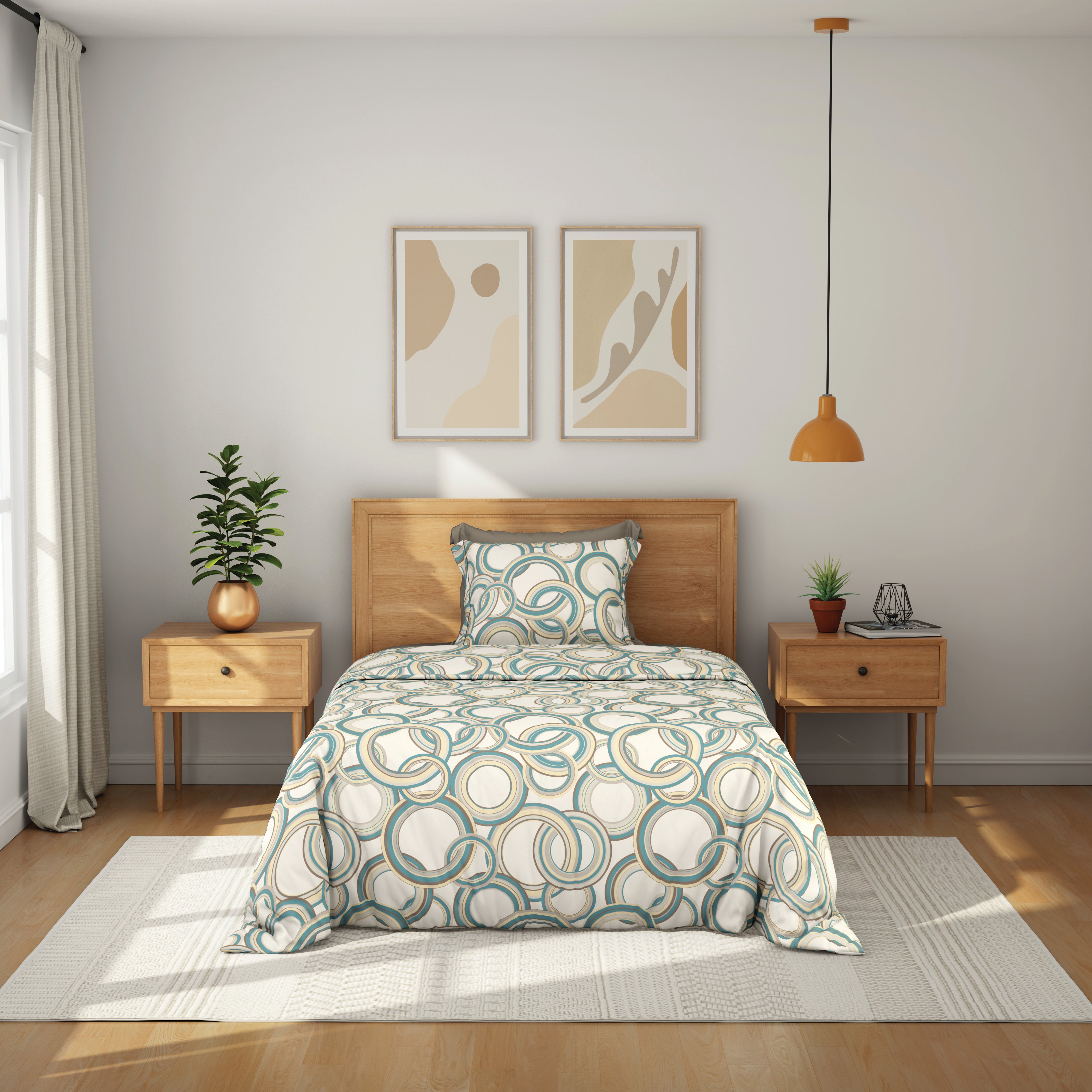 Comfort Collection, Bold & Beyond | Single Bedsheet Set | 120 TC Cotton - Neutral Teal - by Himeya