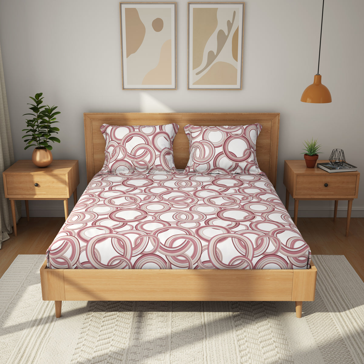 The Comfort Collection | Printed King Bedsheet Set | 120 TC Cotton | Terracotta Red