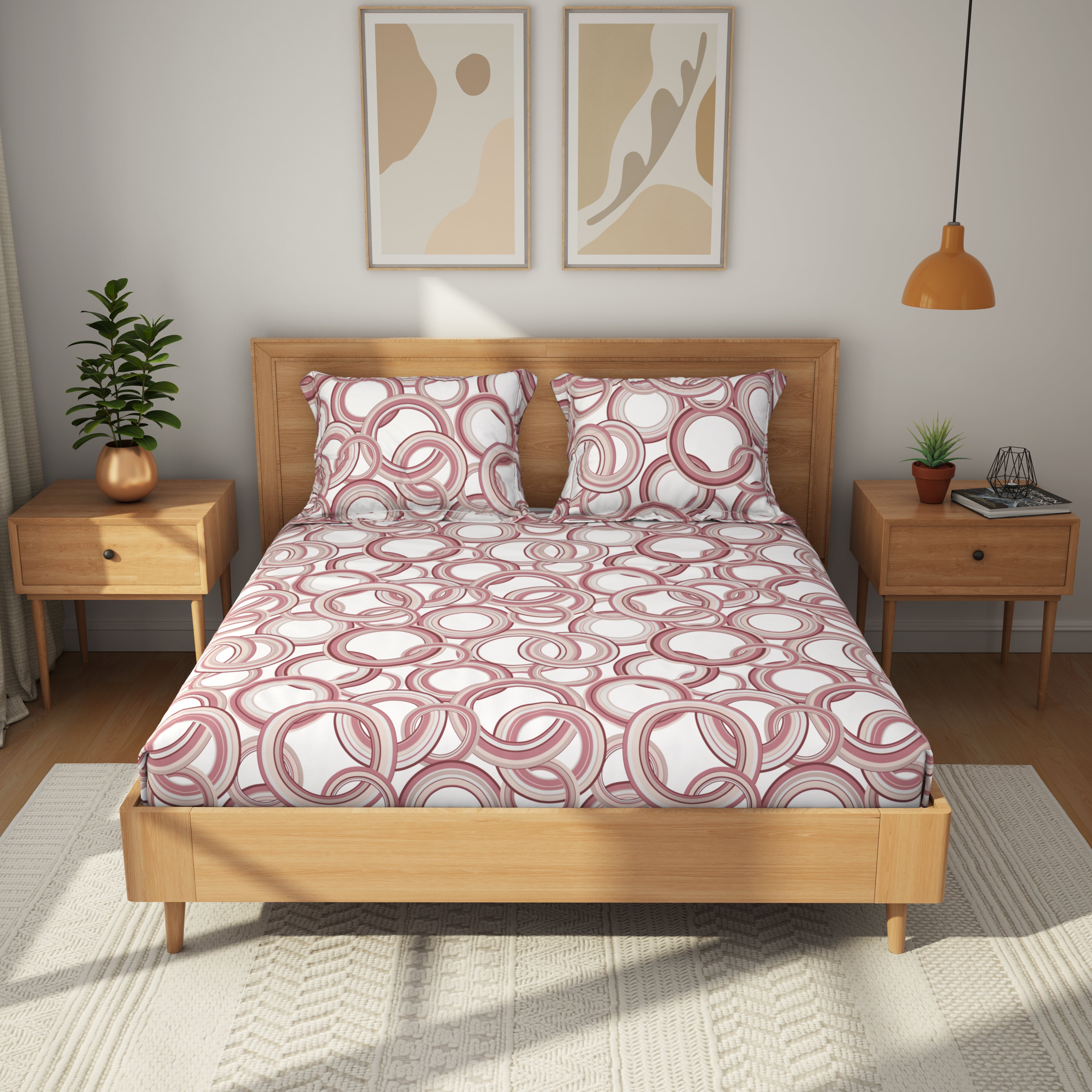 Comfort Collection, Bold & Beyond | Printed Double Bedsheet Set | 120 TC Cotton - Terracotta Red by Himeya