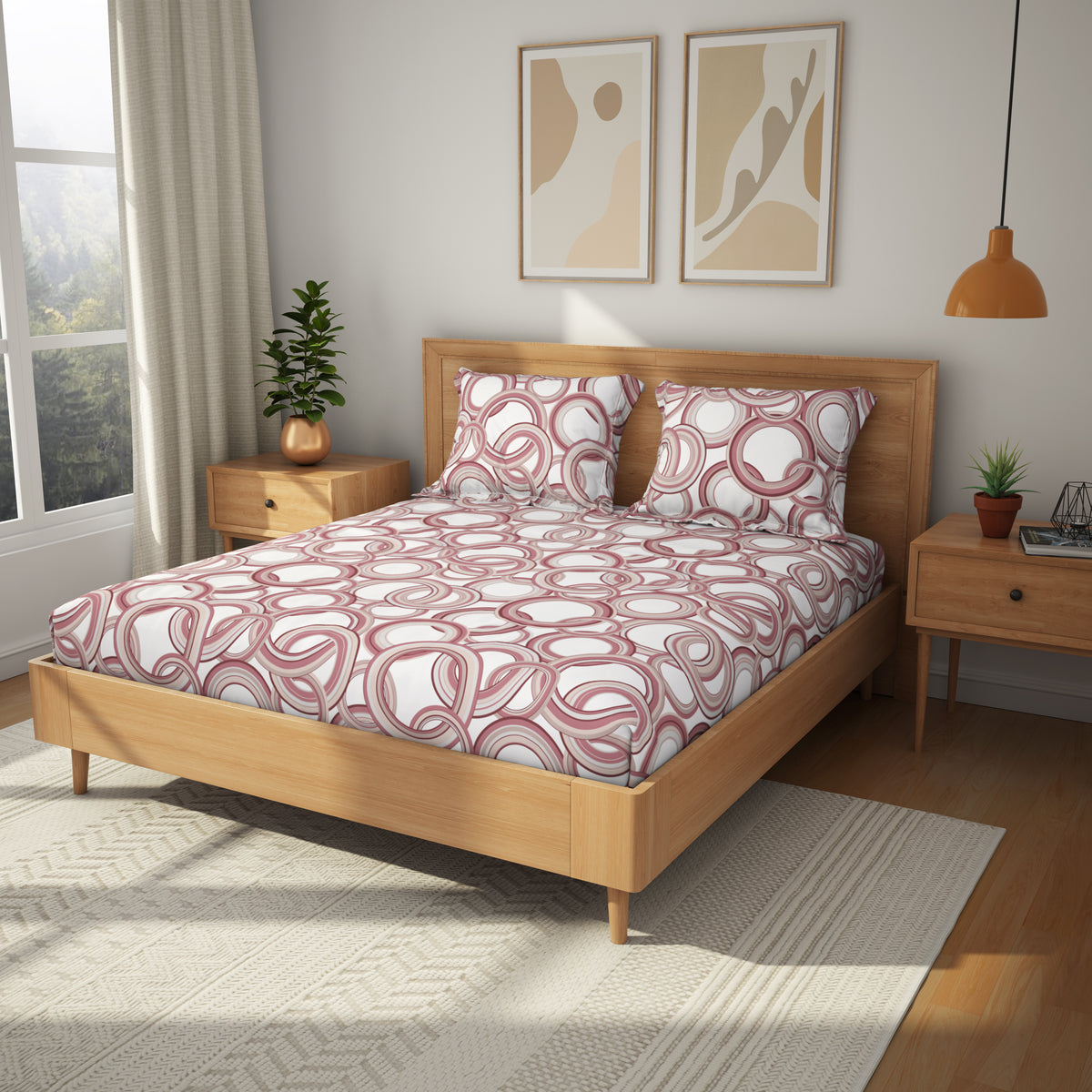 The Comfort Collection | Printed King Bedsheet Set | 120 TC Cotton | Terracotta Red