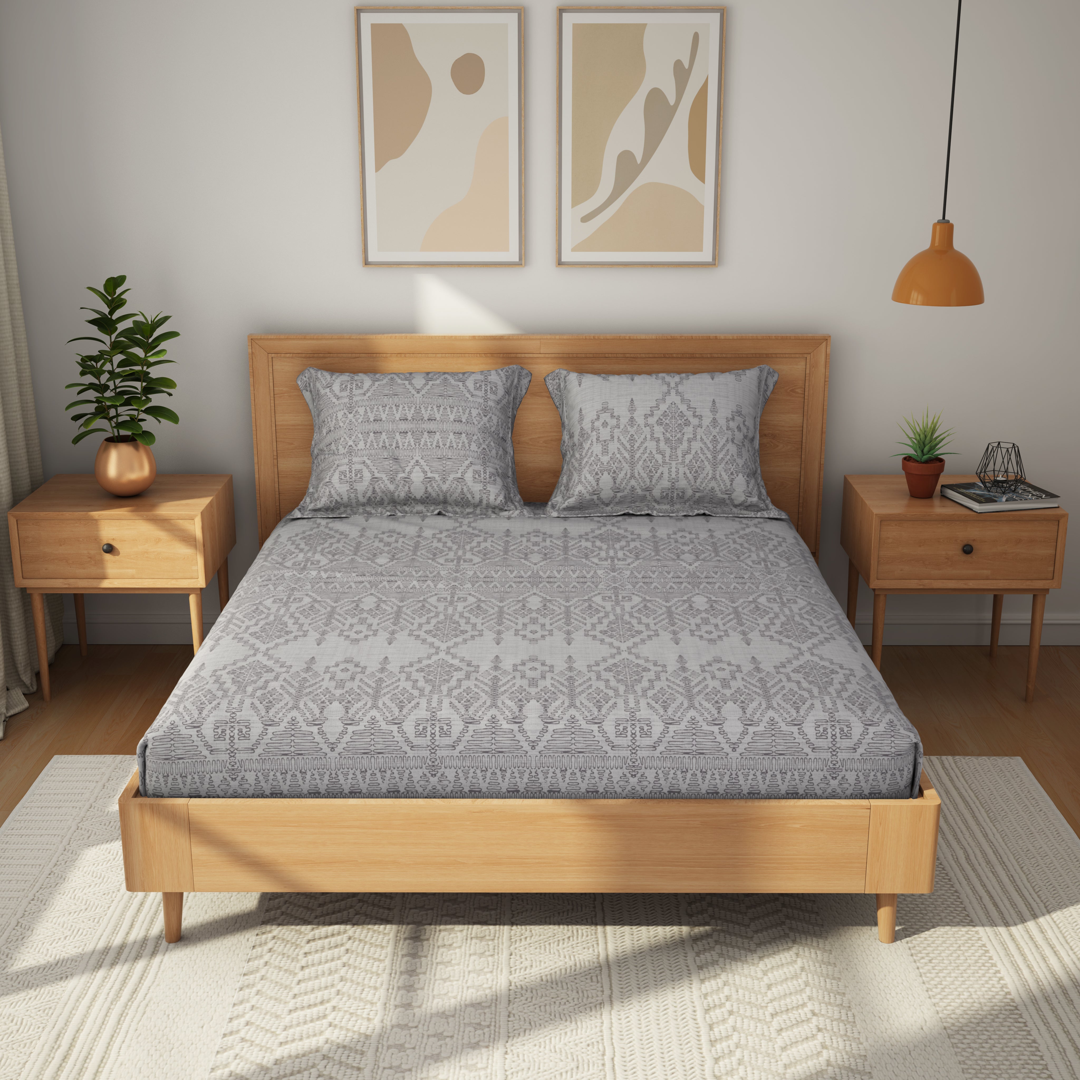 Comfort Collection, Classic | Printed King Bedsheet Set | 144 TC Cotton - Slate Grey by Himeya