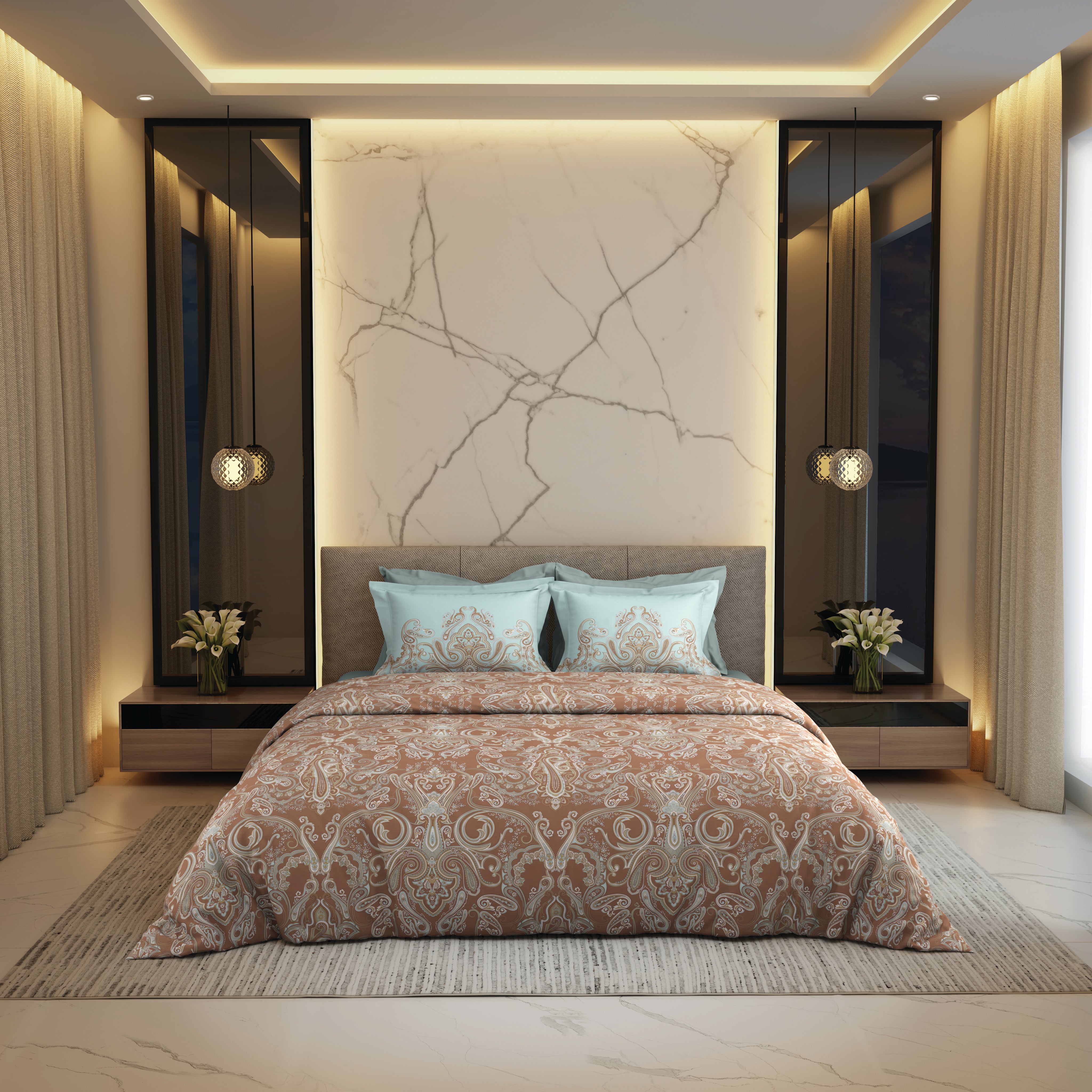 The Gold Collection | Printed King Bedsheet Set | 300 TC Cotton | Choco Brown