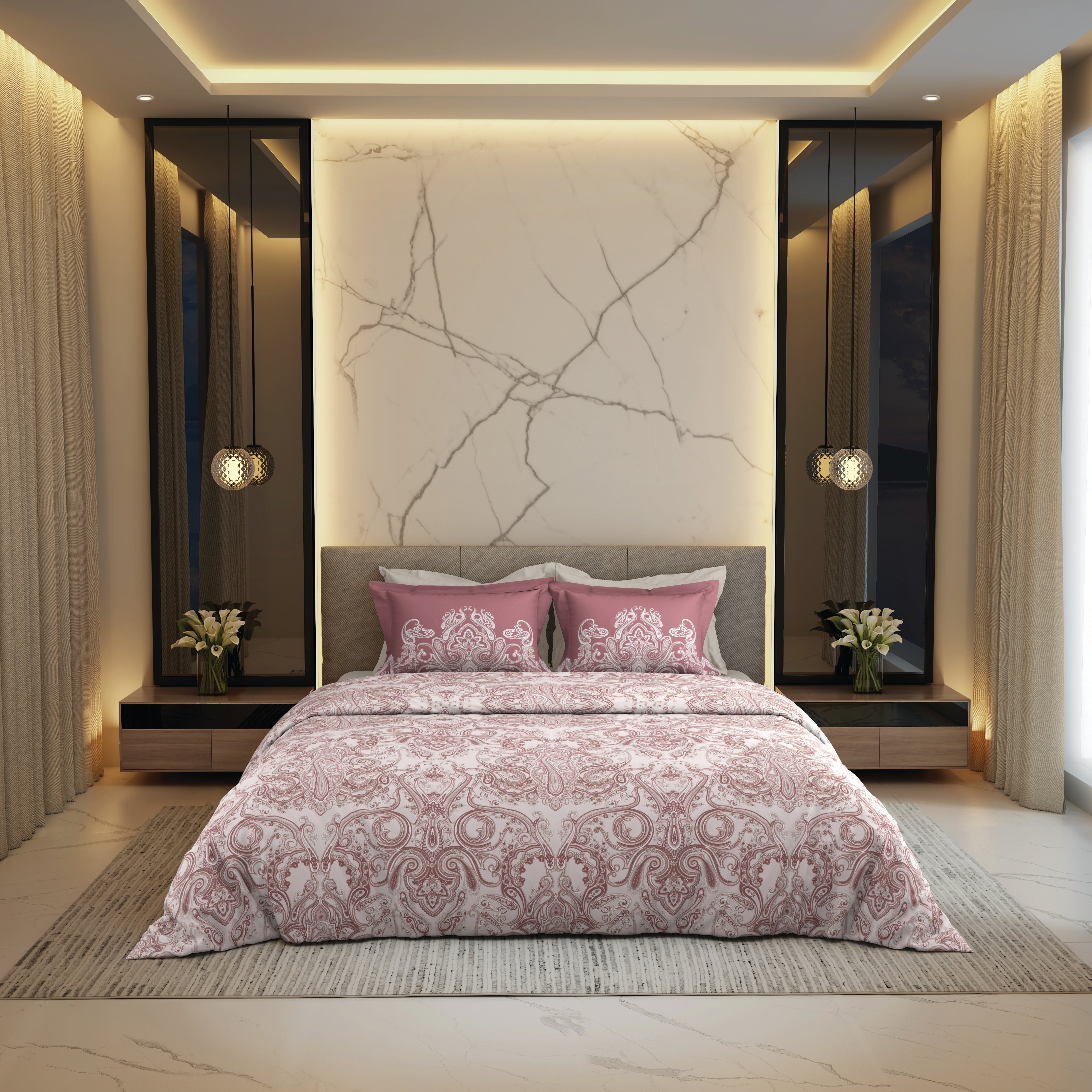The Gold Collection | Printed King Bedsheet Set | 300 TC Cotton | Red Clay