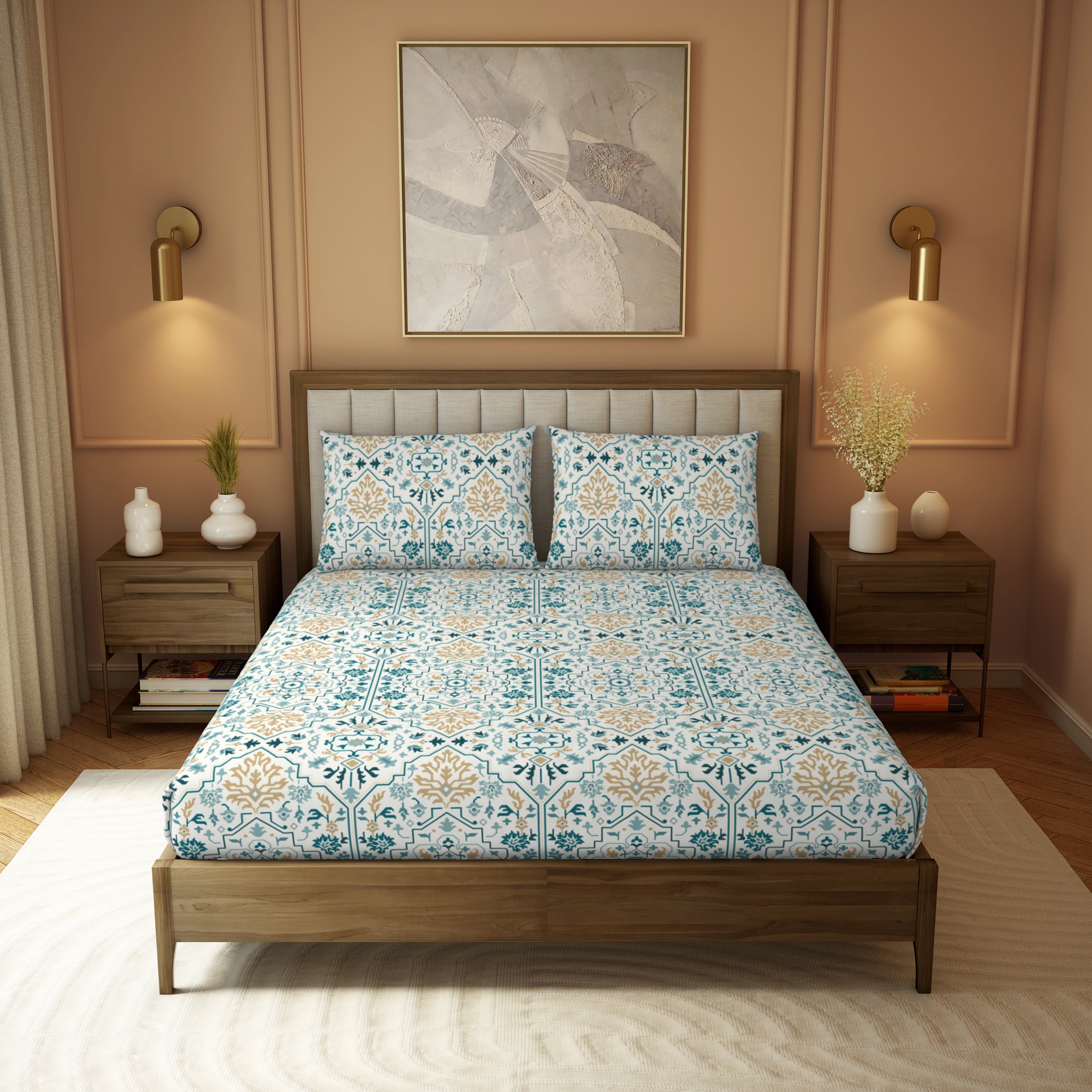 The Gifting Collection | King Bedsheet Set | 210 TC Cotton | Teal Blue