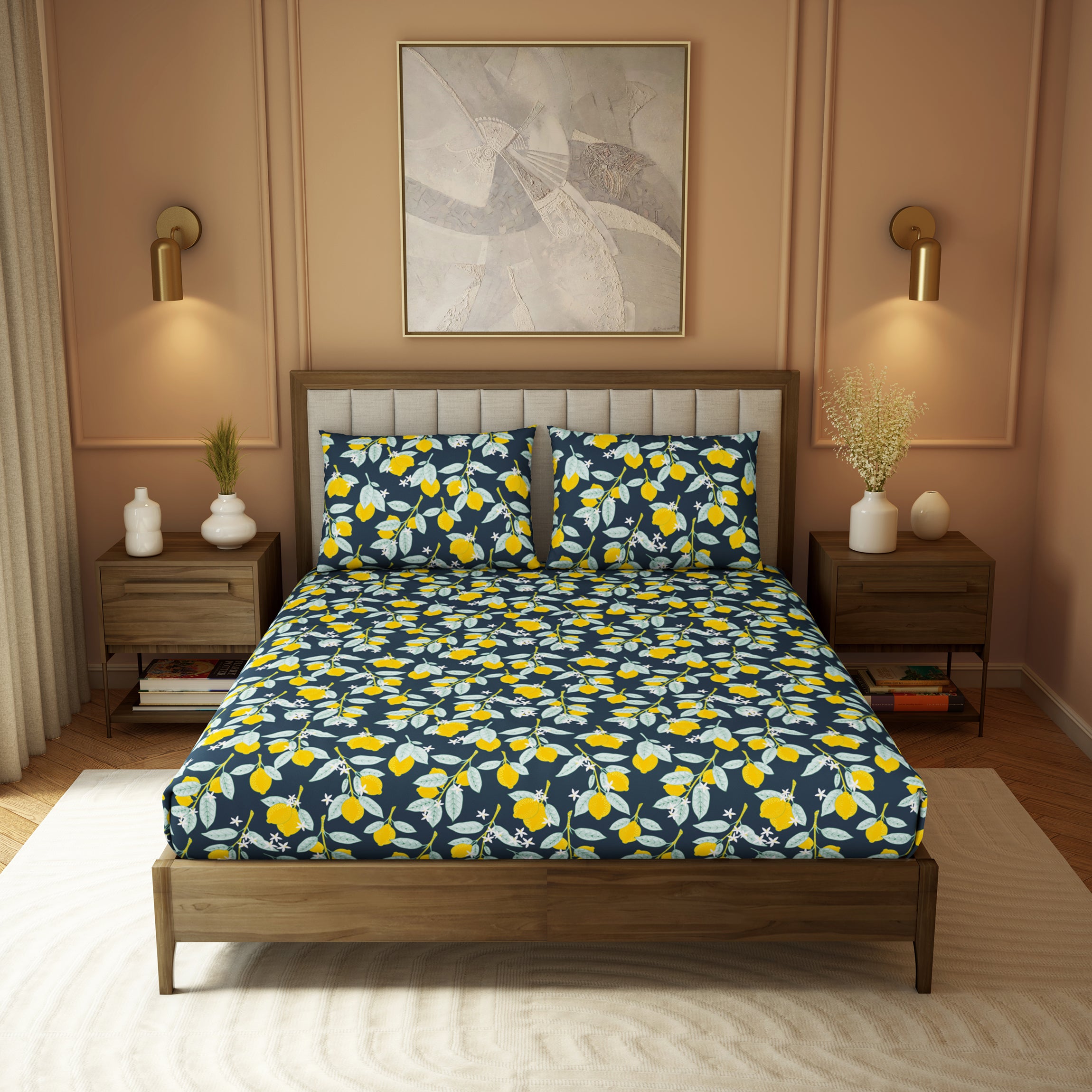 Elite Collection, Botanical Wonder | Printed King Bedsheet Set | 180 TC Cotton -Deep Teal  by Himeya