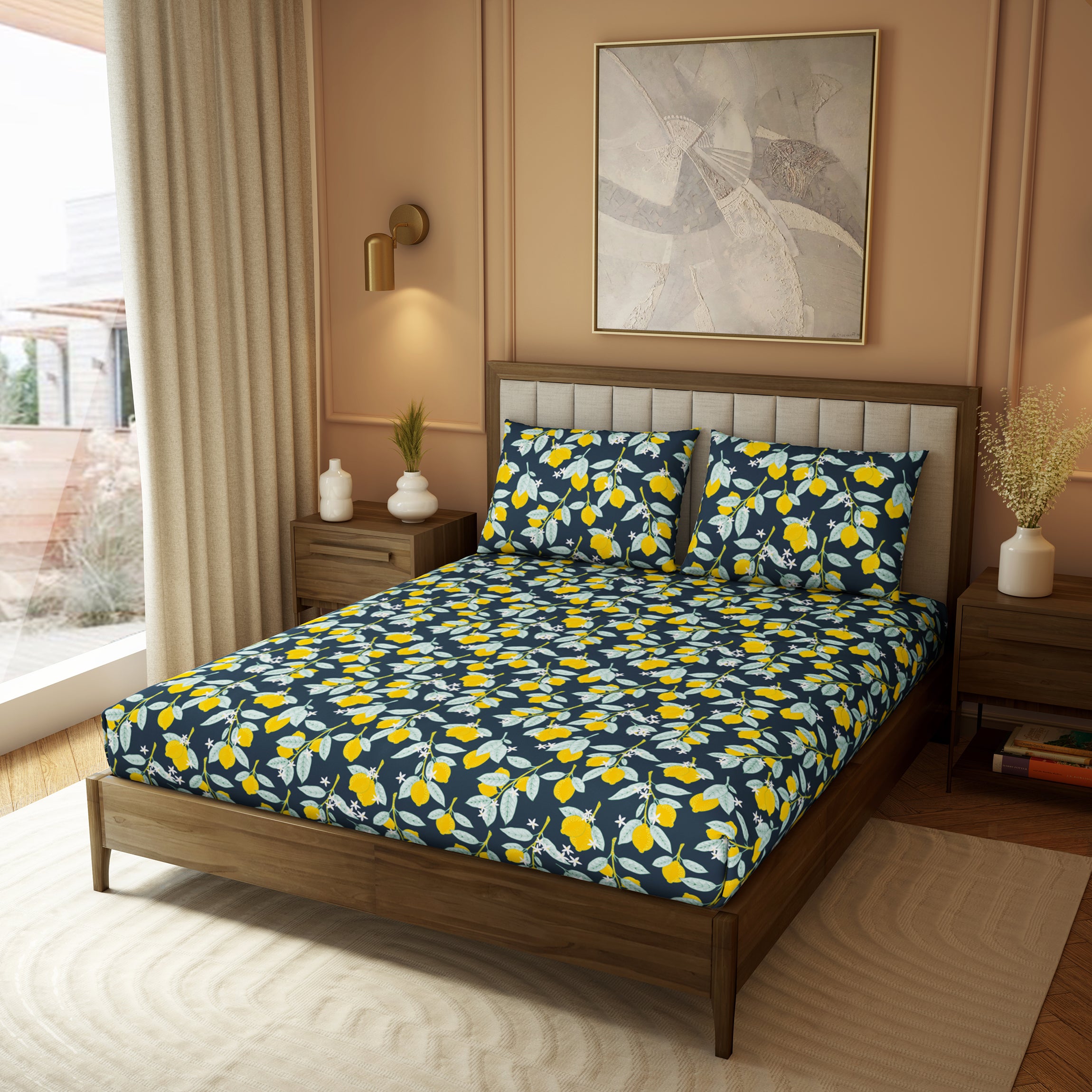 Elite Collection, Botanical Wonder | Printed King Bedsheet Set | 180 TC Cotton -Deep Teal  by Himeya