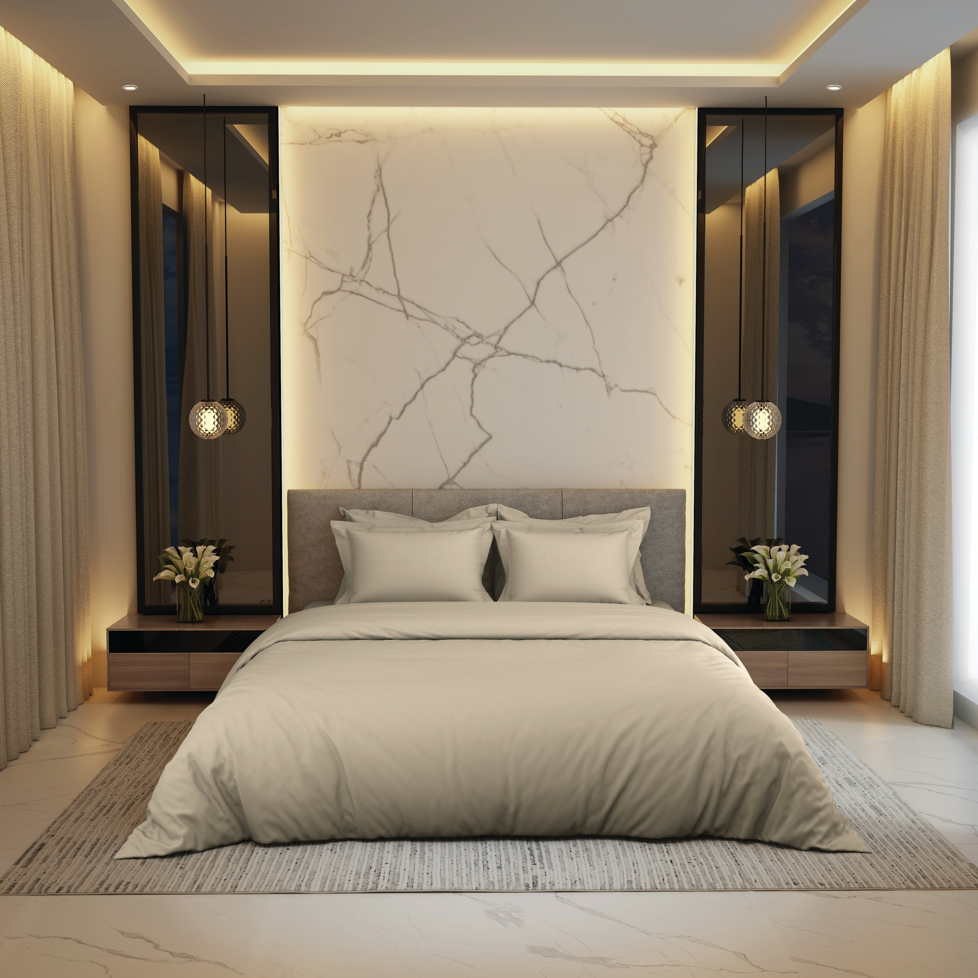 Gold Collection, Impression | Printed King Bedsheet Set | 300 TC Cotton - Light Sand by Himeya