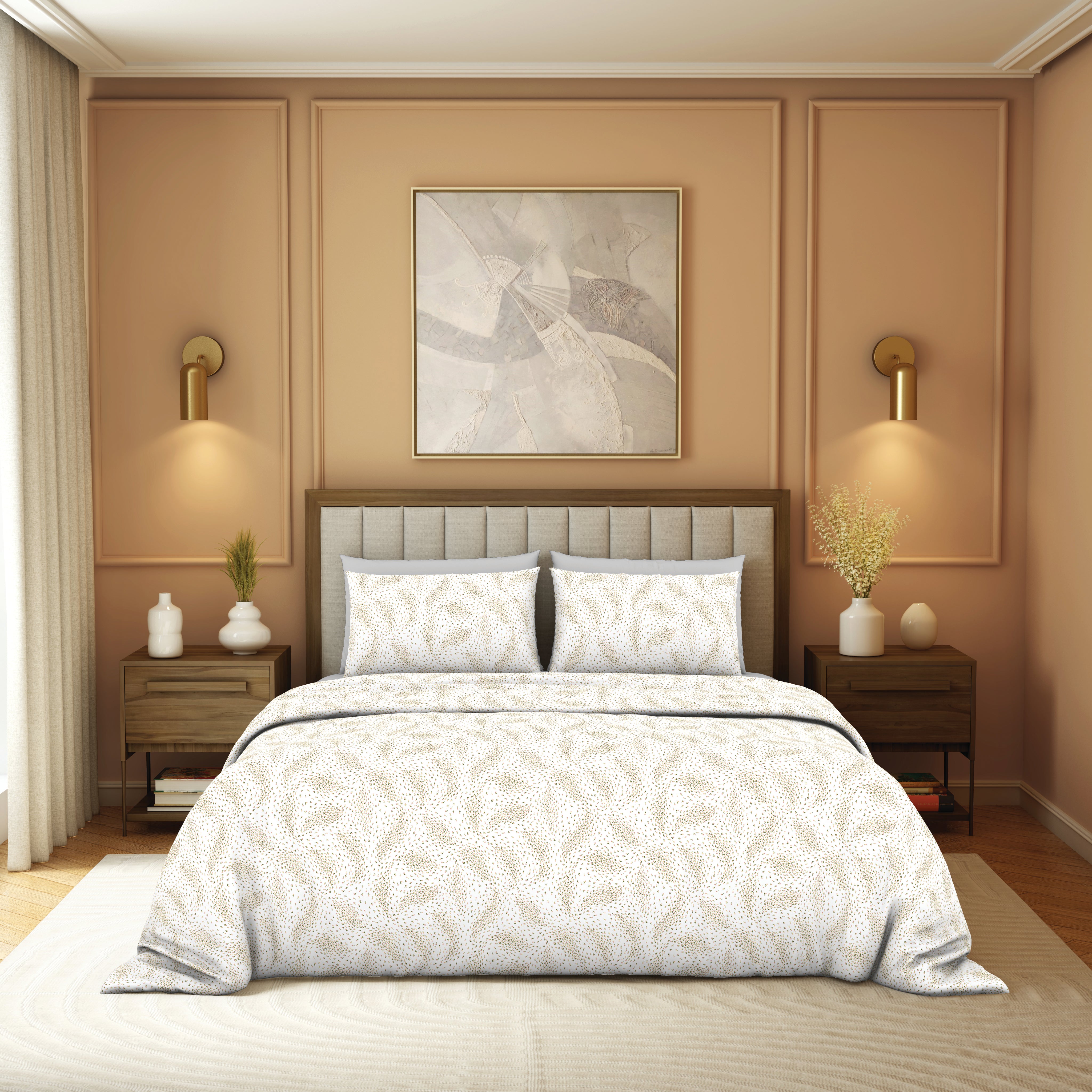 The Elegant Collection | Printed Double Bedsheet Set | 190 TC Cotton | Meadow Ditsy-Atlas Pink