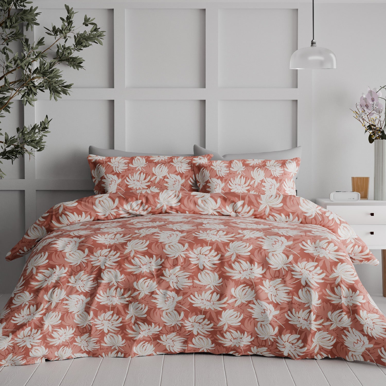 The Comfort Collection | Printed King Bedsheet Set | 120 TC Cotton | Rosewood