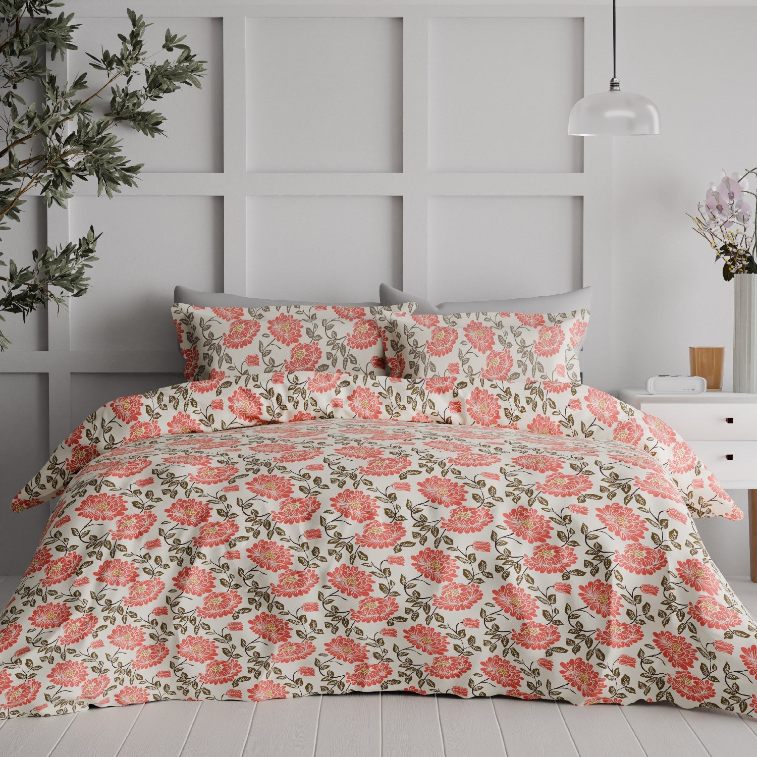 The Comfort Collection | Printed King Bedsheet Set | 120 TC Cotton | Pink Sorbet