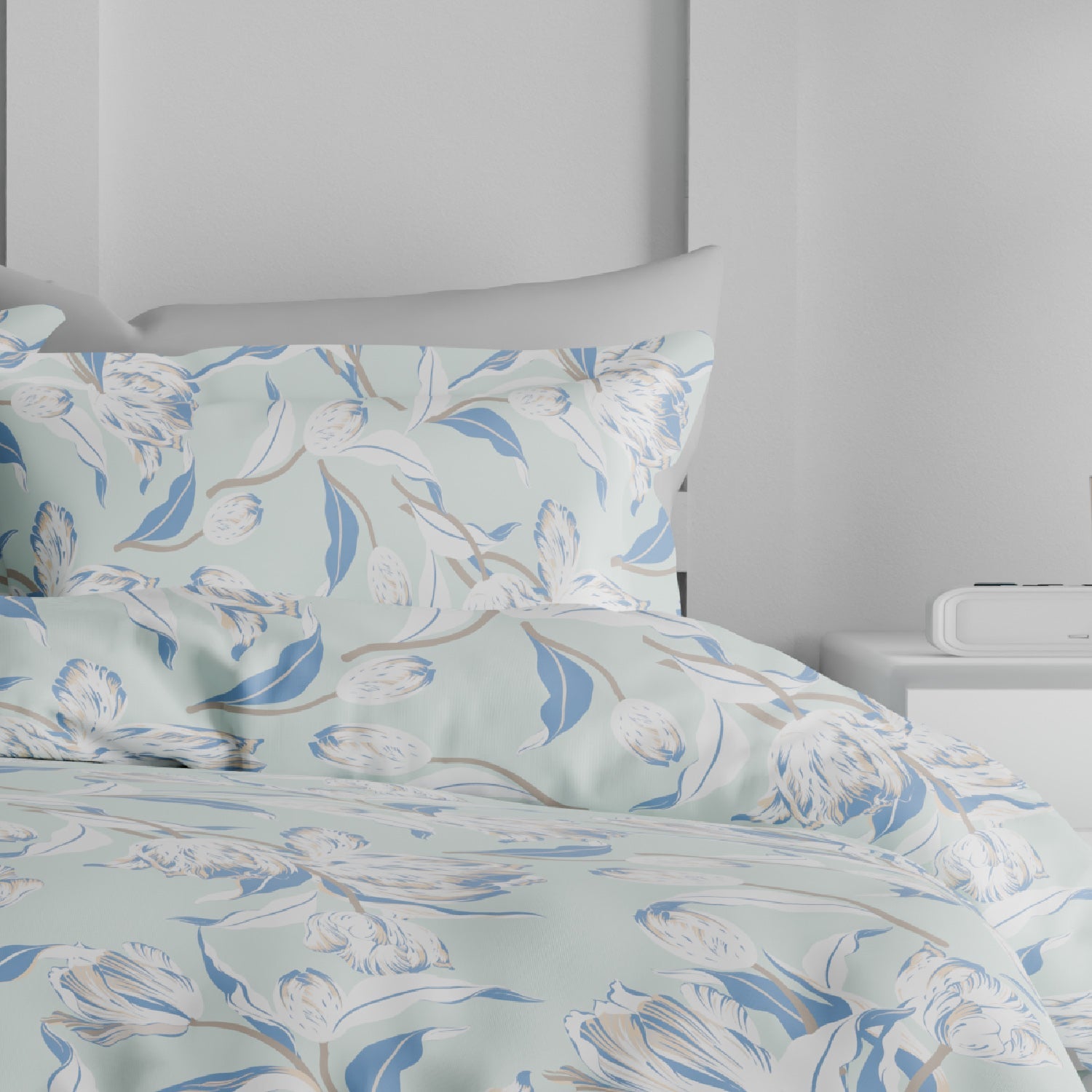 The Comfort Collection | Printed King Bedsheet Set | 120 TC Cotton | Sky Blue